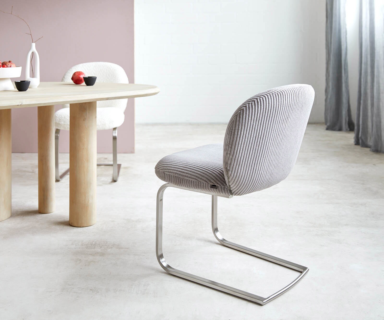 Люлеещ стол Корд Сребристо сив Конзолен крак плосък Неръждаема стомана Покет пружина Nube-Flex 5