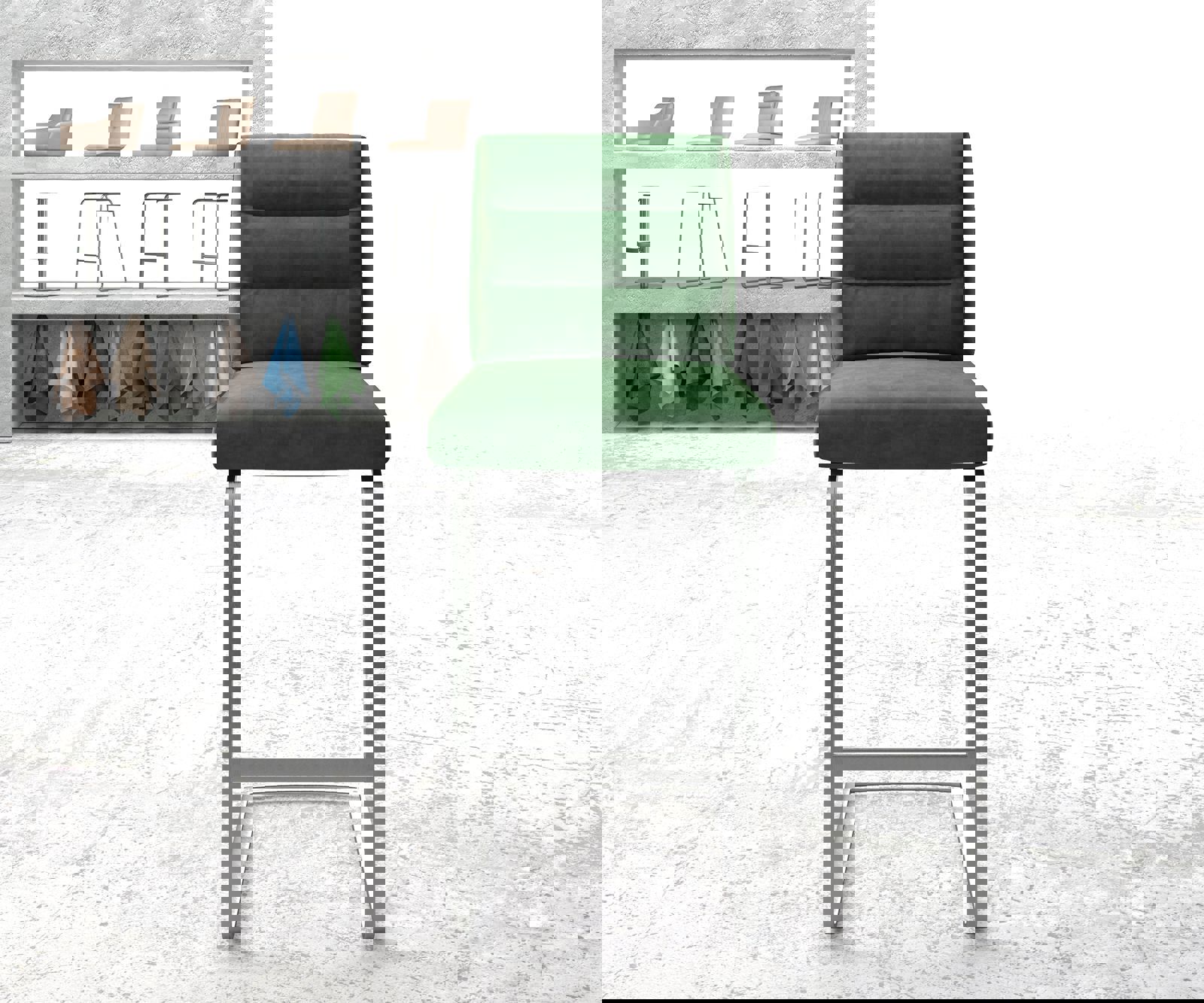 Бар стол Кадифе Зелен Конзолен крак плосък Неръждаема стомана Pela-Flex 2
