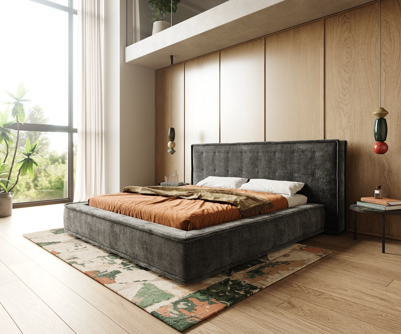 Тапицирана рамка за легло Filikos 180x200 cm шенил антрацит