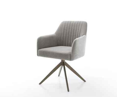 Въртящ се стол Greg-Flex, структурна тапицерия Soft Grey, широка кръстообразна рамка, покритие с ефект „Титан“, върти се на 360°, функция за люлеене, джобна пружинена сърцевина