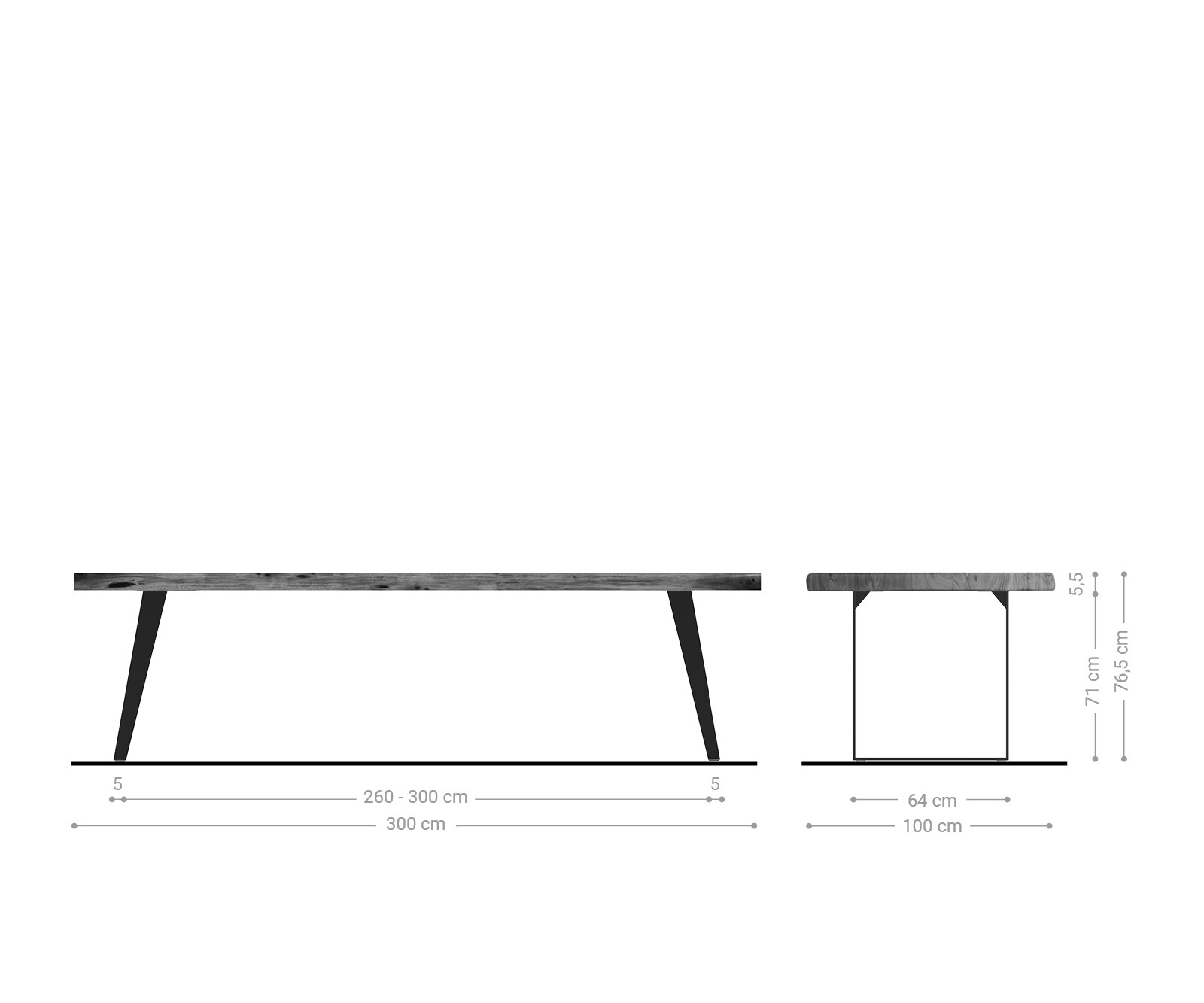 Маса 300x100 XL Акация Кафяв Метал под ъгъл Edge 6 Маса 300x100 XL Акация Кафяв Метал под ъгъл Edge 6