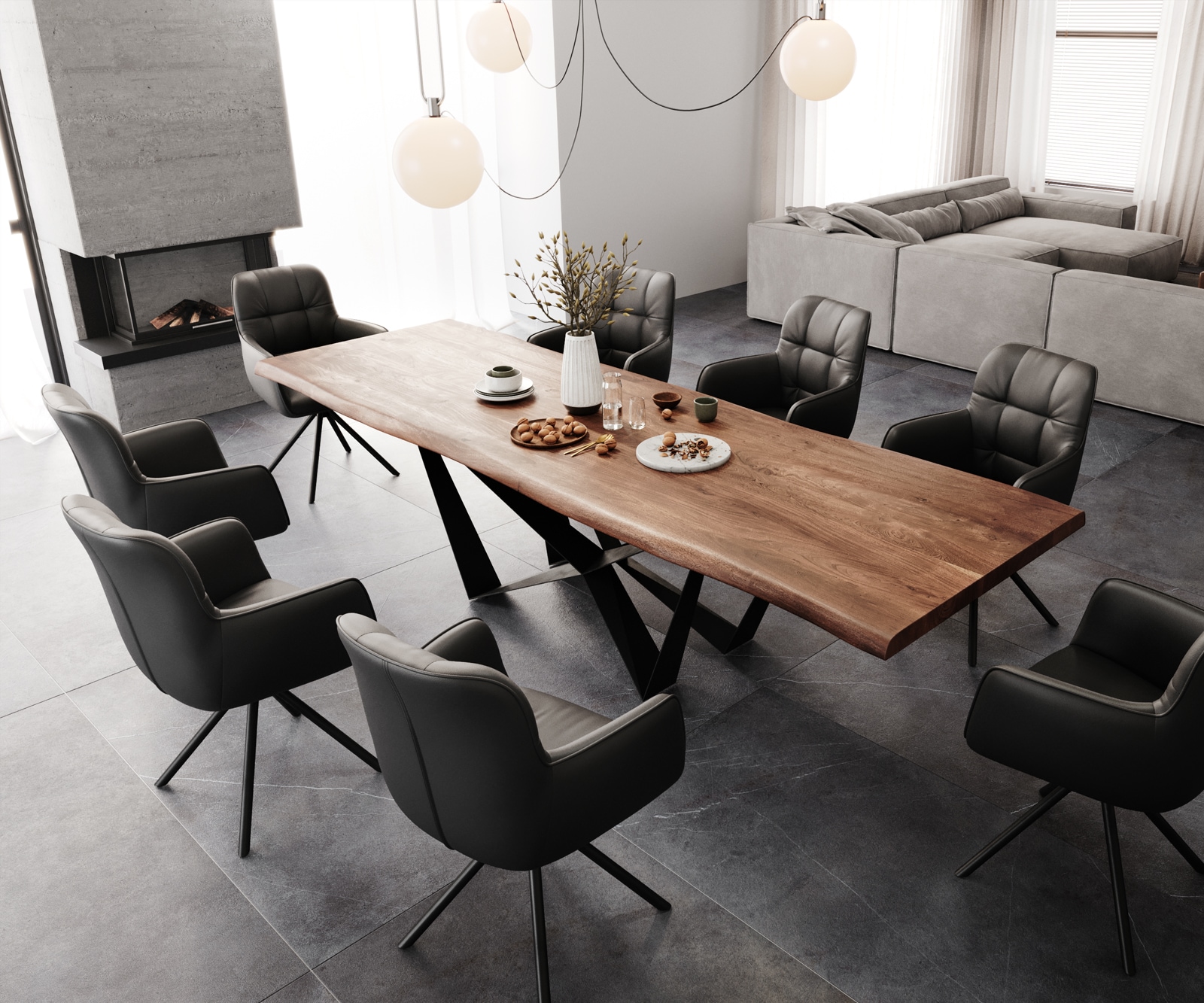 Маса 300x100 XL Акация Кафяв Spider плоска стомана Черен Edge 6 Маса 300x100 XL Акация Кафяв Spider плоска стомана Черен Edge 6