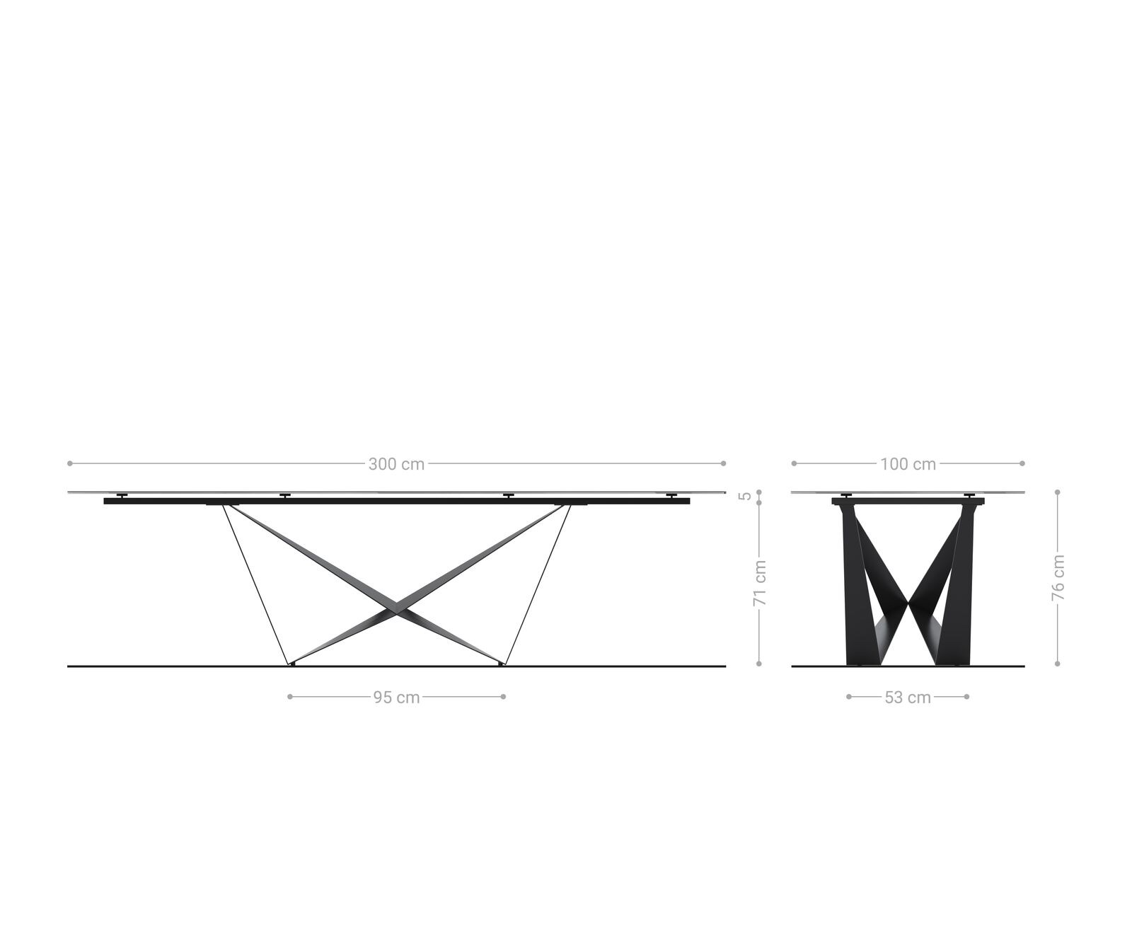 Маса 300x100 РелефноСтъкло ОпушеноЧерен 3D-Design Spider плоска стомана Черен Edge 10