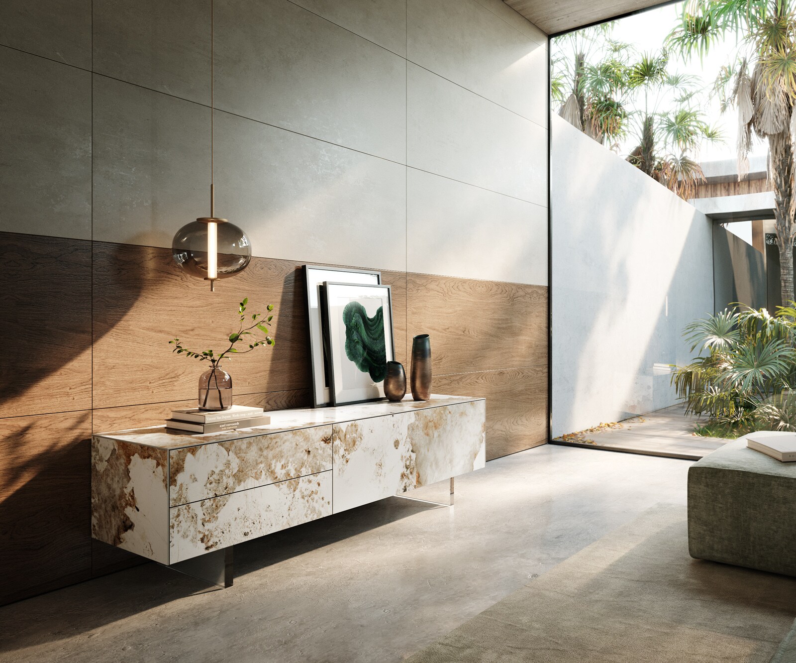 Нисък плот Cuor 180 cm керамика 1 клапа 2 чекмеджета 