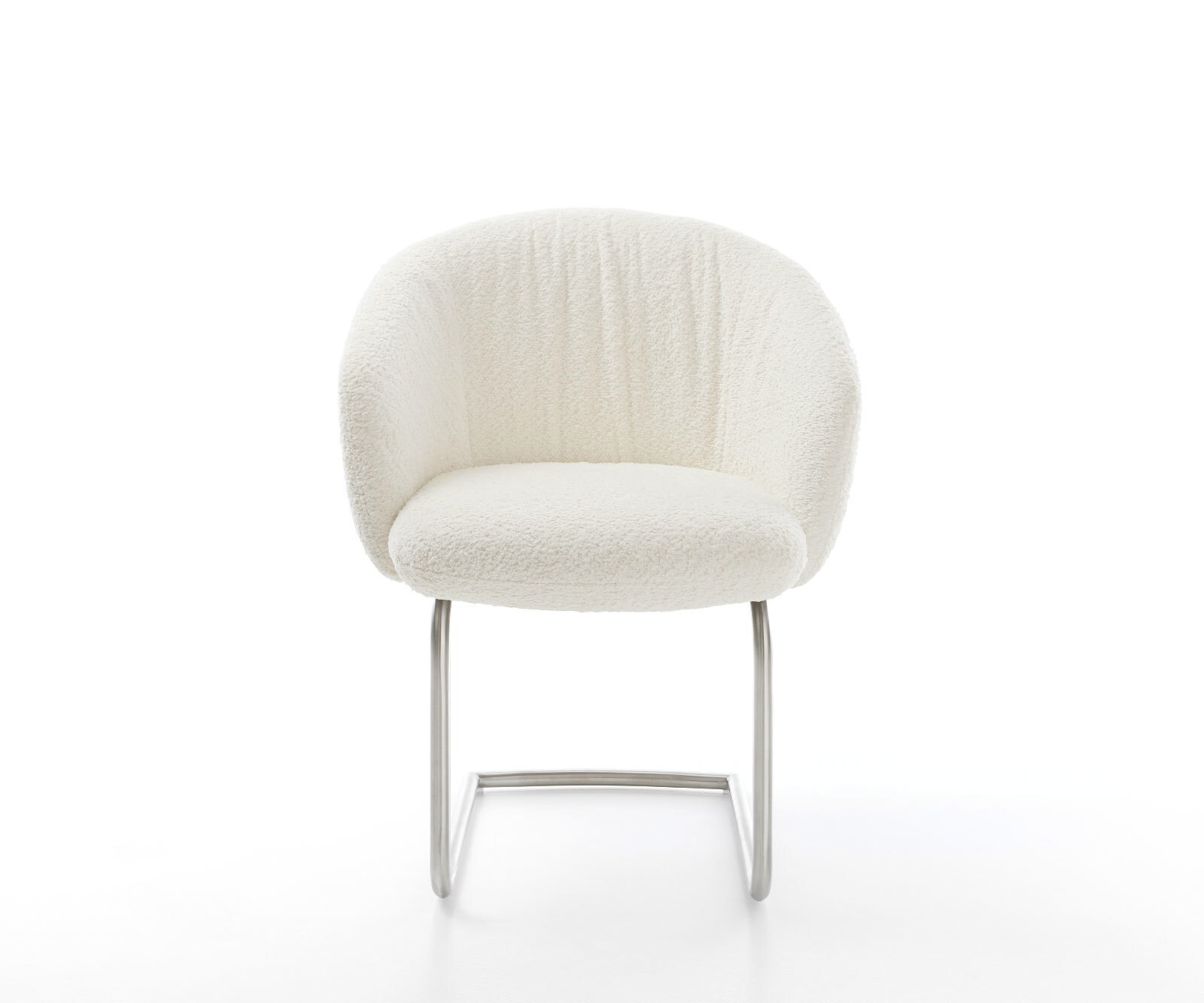 Люлеещ стол с подлакътници Букле Бял Конзолен крак кръгъл Неръждаема стомана Покет пружина Caja-Flex 2