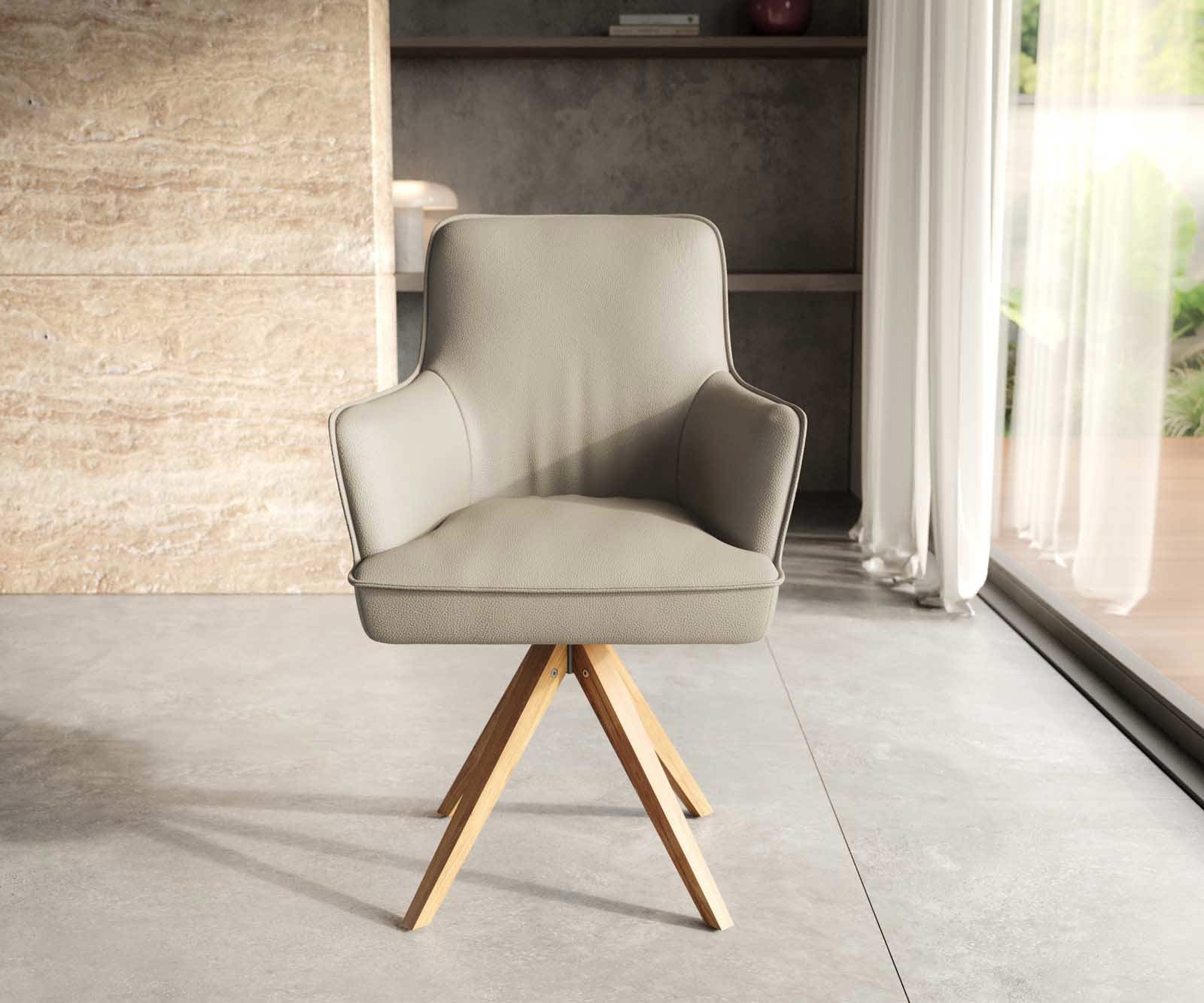 Врътящ се стол с подлакътници Естествена кожа Сиво-Кафяв Дървена рамка  Натурал 180° въртящ се Покет пружина Heira-Flex 1 Врътящ се стол с подлакътници Естествена кожа Сиво-Кафяв Дървена рамка  Натурал 180° въртящ се Покет пружина Heira-Flex 1