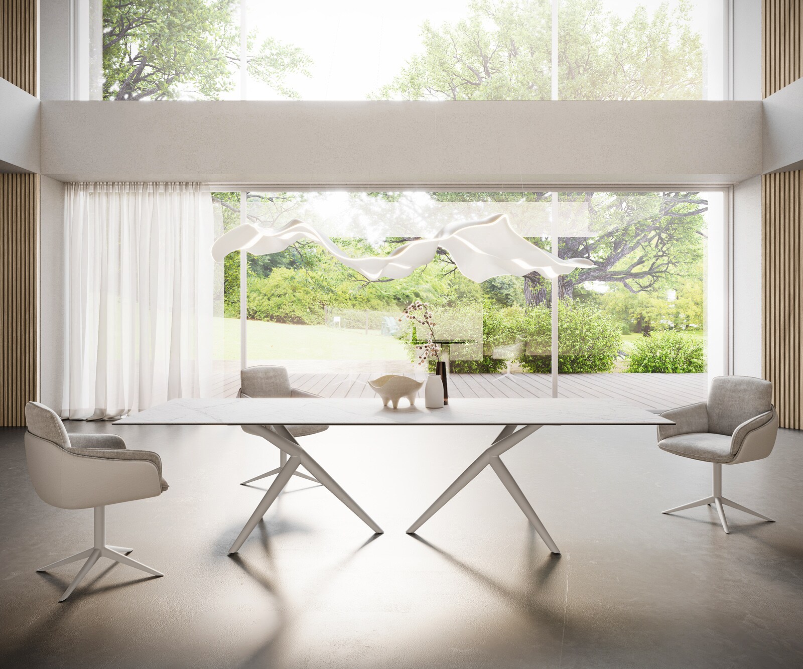 Трапезна маса Edge 300x100, керамика Laminam „®“, Statuarietto бяло, Estelar кръгла, метал бял 4