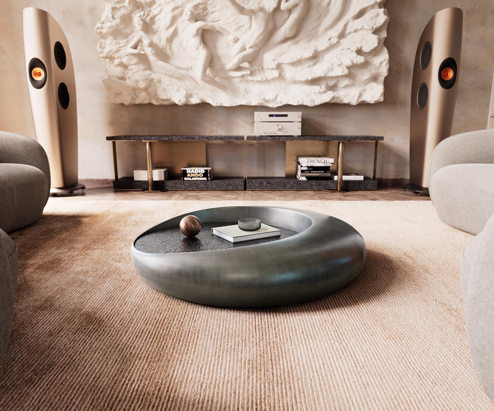 Масичка за кафе Blaise 100x100 cm сребрист металик със сиво релефно стъкло 2