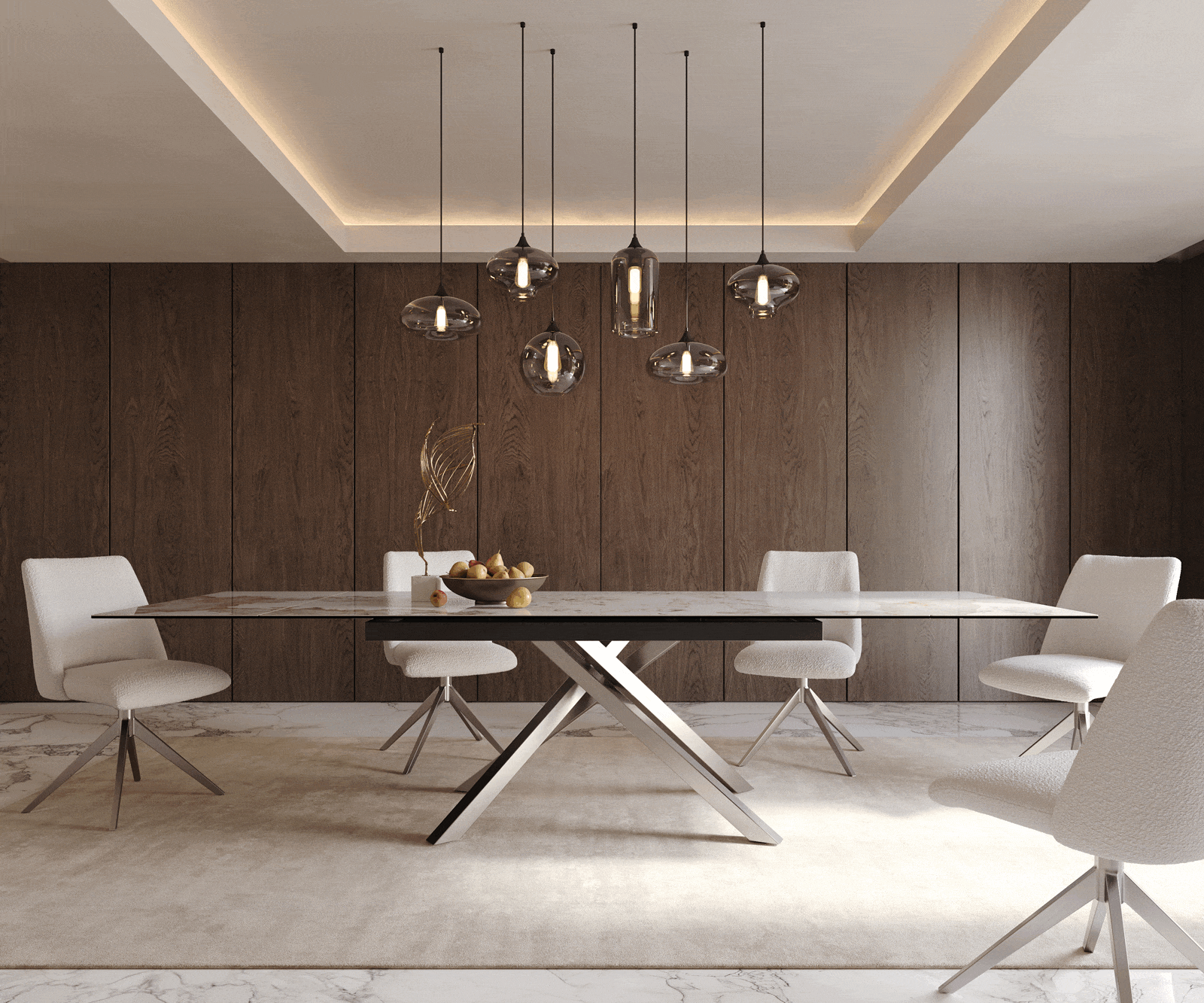 Маса 200-300x100 Keramik Minas Melange Бял-Бежов КръстРамка Правоъгълник Неръждаема стомана разтегателна Edge 2