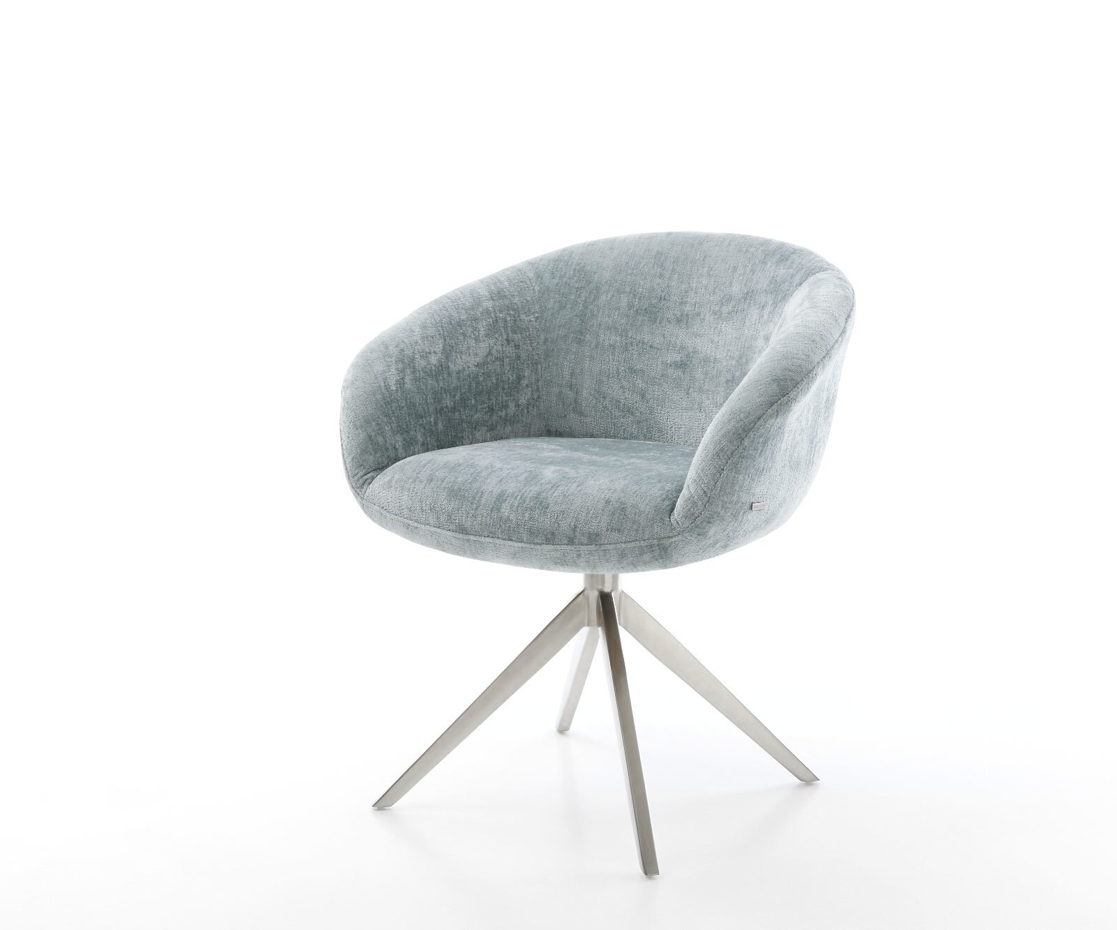 Врътящ се стол с подлакътници Шенил ПастелСин Конус крак плосък Неръждаема стомана 360° въртящ се Люлеещ се Покет пружина Vinka-Flex 1