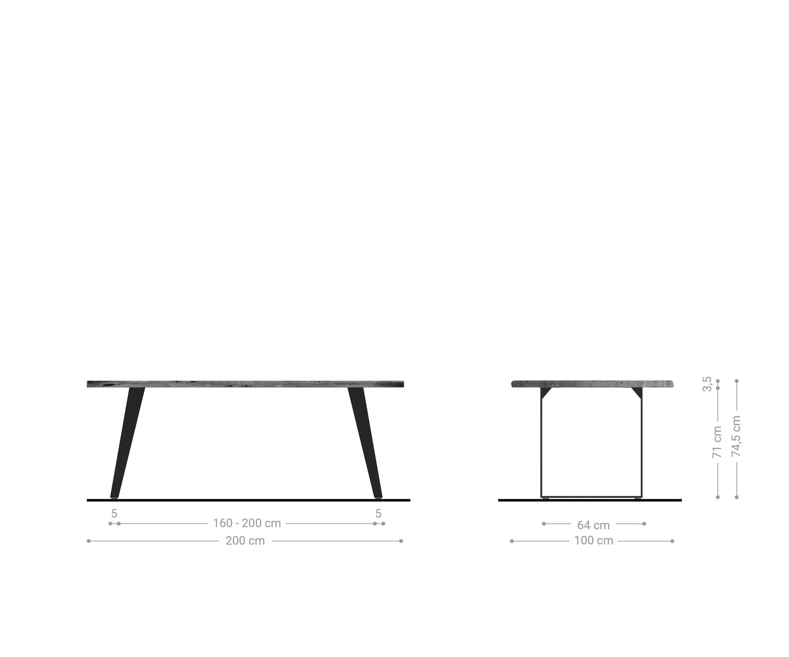 Маса 200x100 Акация Кафяв Метал под ъгъл Edge 9