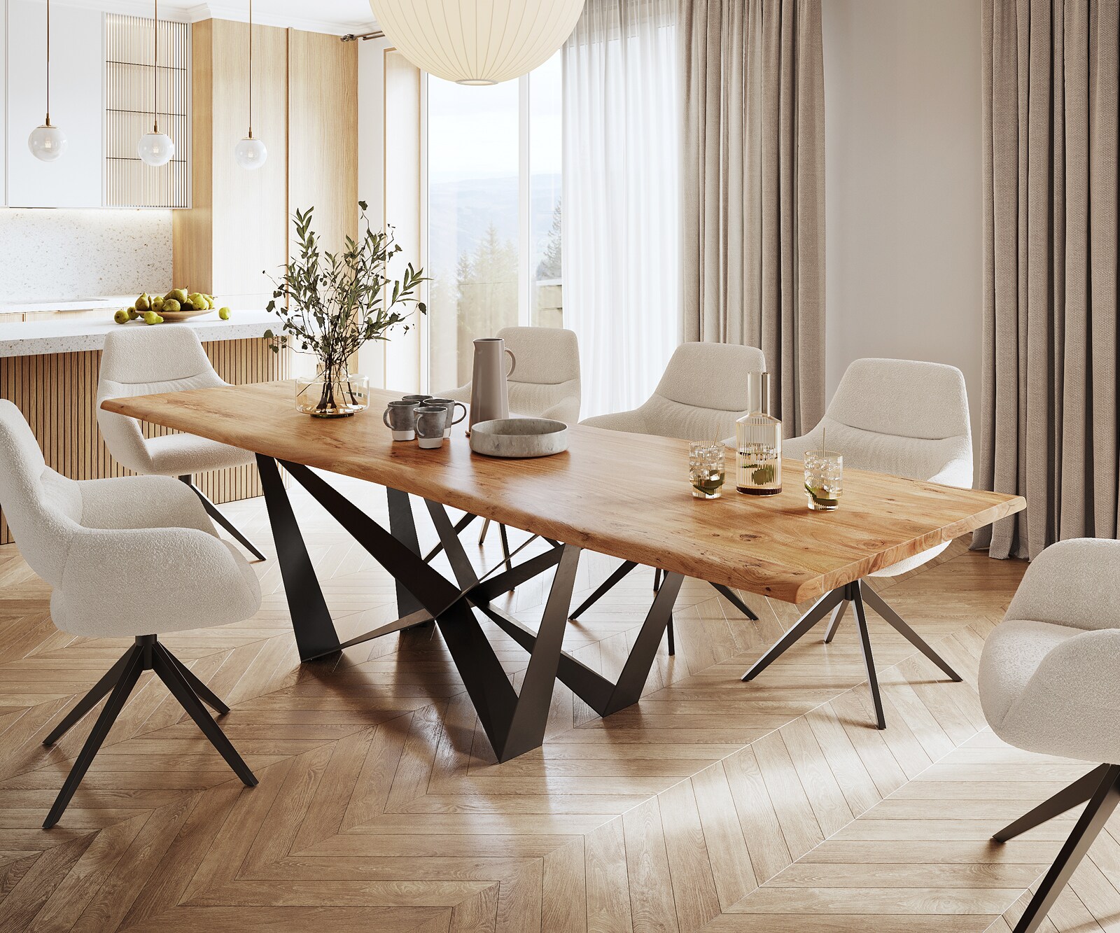 Маса 300x100 Акация Натурал Spider плоска стомана Черен Edge 2