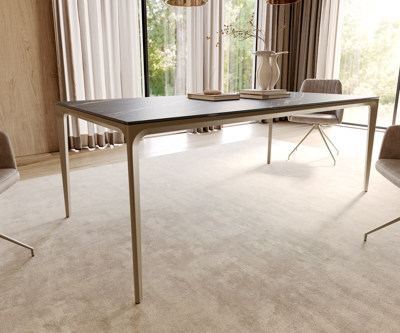 Маса 200x100 cm Keramik Laminam®Noir Desir Кафяв Рамка Aluminium Escina 5