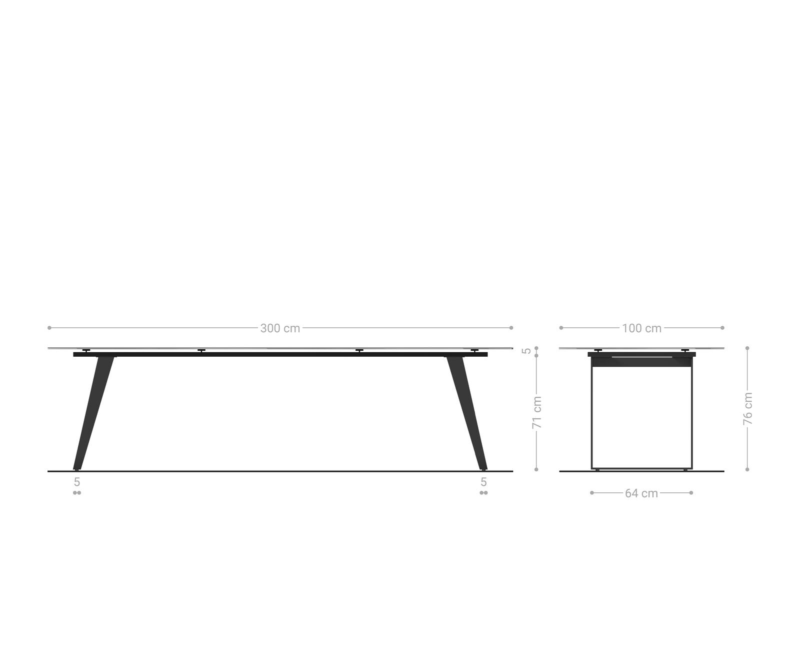 Маса 300x100 Keramik Laminam® Sabbia Дъбцвят Метал под ъгъл Черен Edge 9