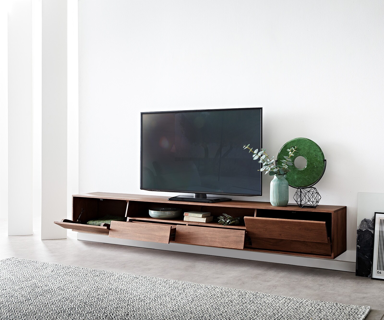 ТВ шкаф 240x35 cm Акация Кафяв 2 Врати 2 Чекмеджета висящ Eloi 4