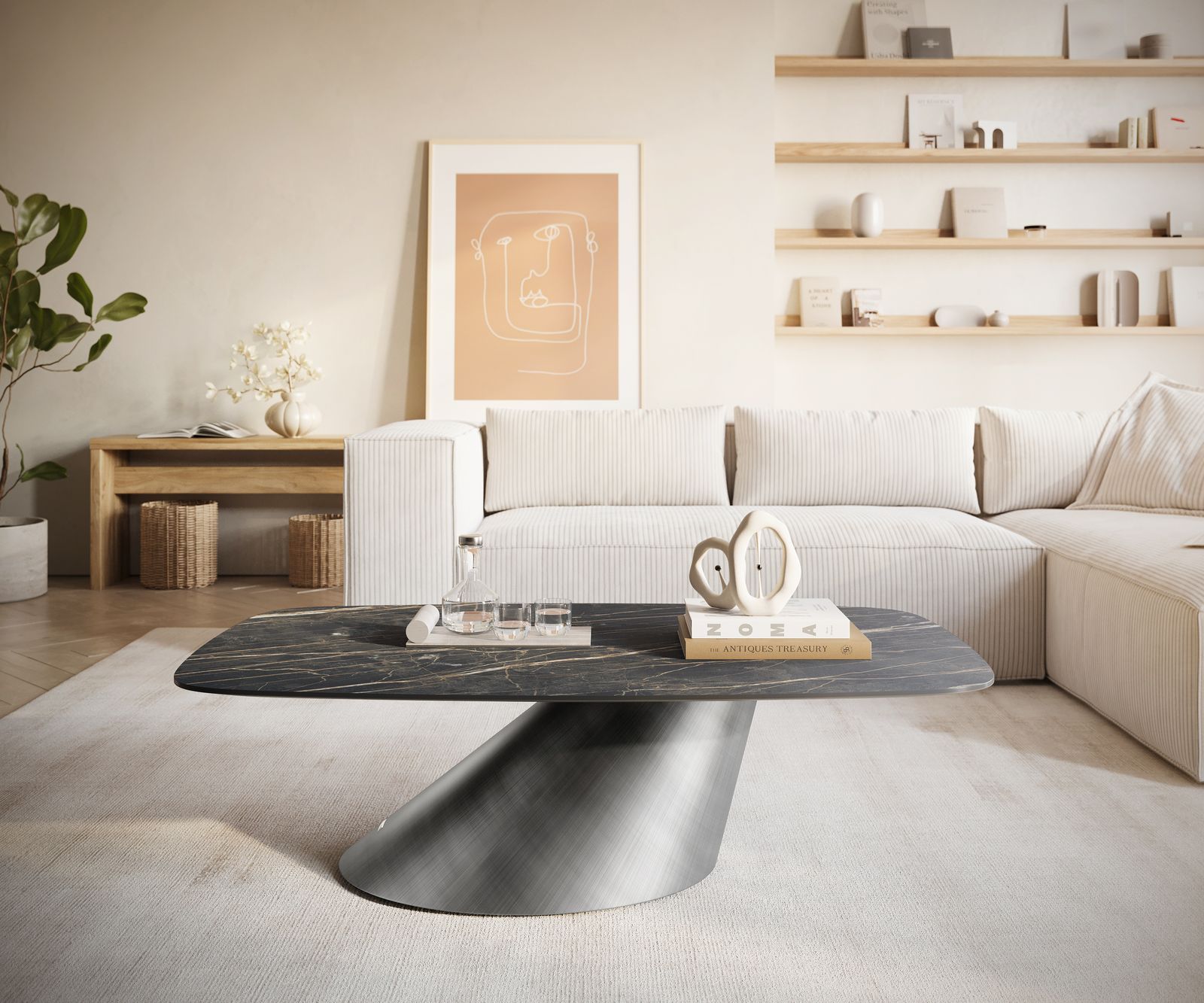 Масичка за кафе Edge Boot 120x70 cm керамика Laminam® Noir Desir Brown Conis Metallic Silver 1