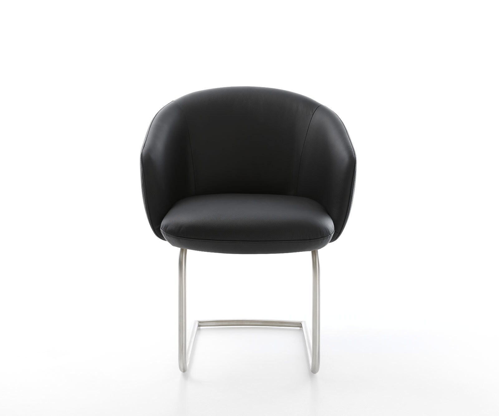 Люлеещ стол с подлакътници Естествена кожа Черен Конзолен крак кръгъл Неръждаема стомана Покет пружина Caja-Flex 2