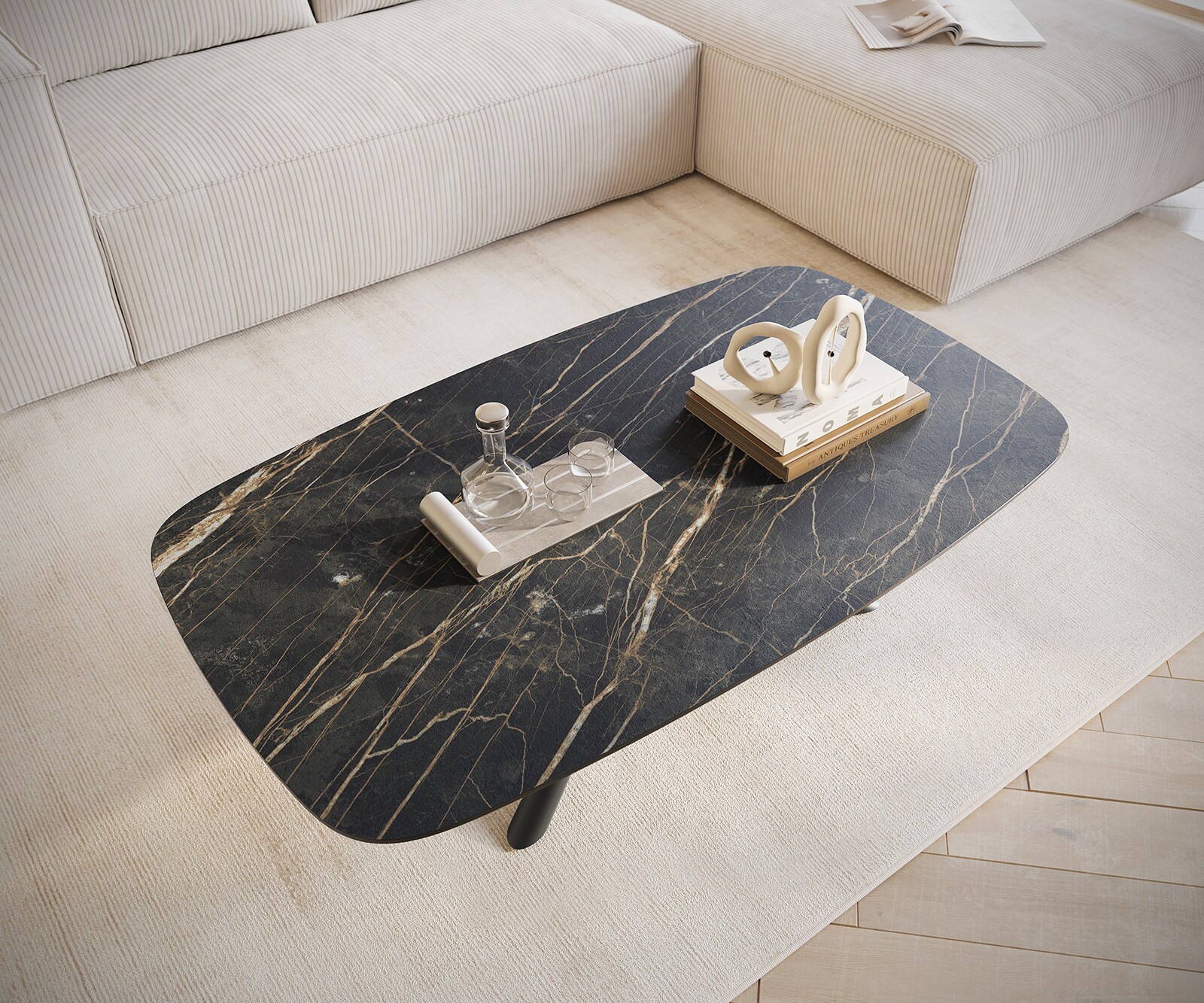 Масичка за кафе Edge Boot 120x70 cm Ceramic Laminam® Noir Desir Brown Sarity Metal Black 4