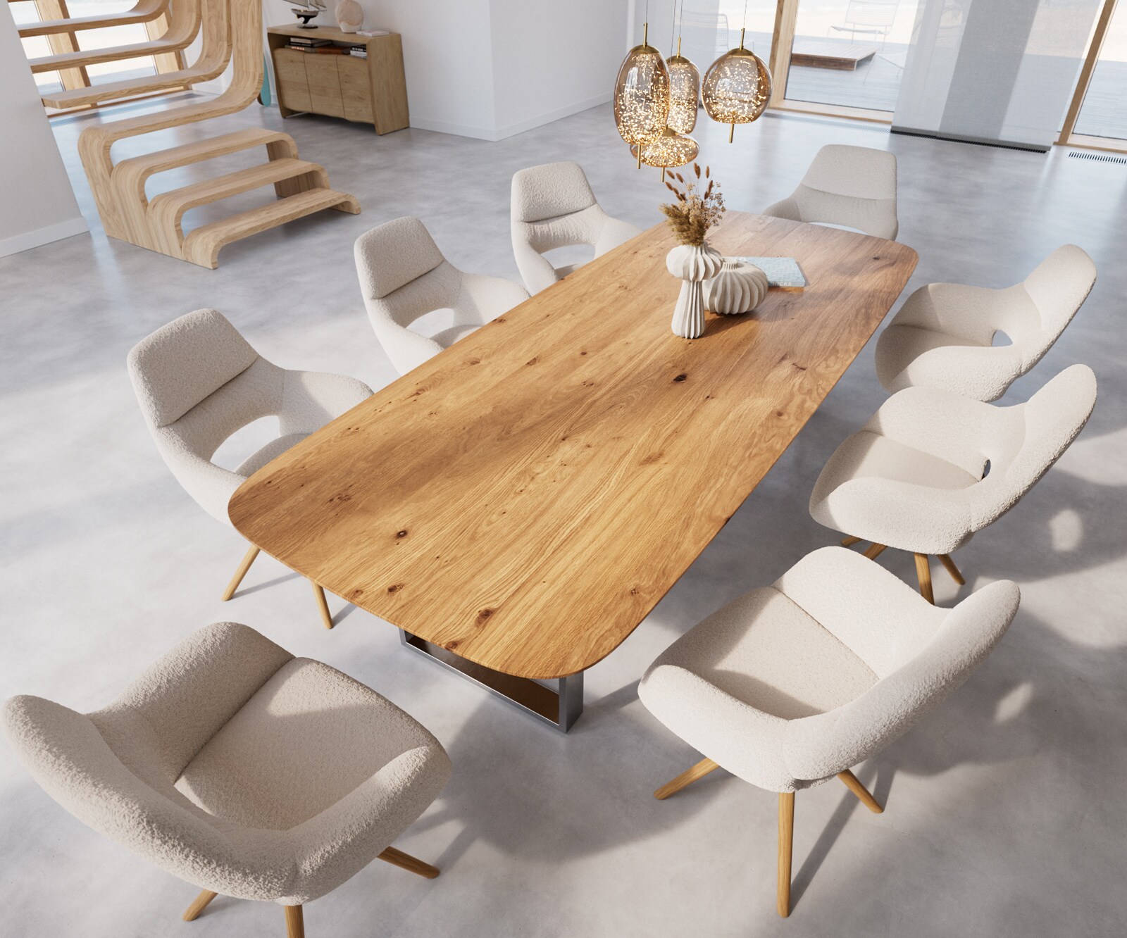 Маса Boot 300x100 Дъб Натурал Неръждаема стомана Тесен профил Швейцарски ръб Edge 4