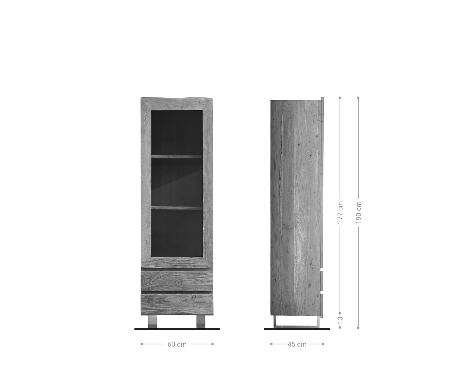 Витрина Live-Edge 60x190 cm Акация естествен дървесен ръб 1 врата 2 чекмеджета масив 9