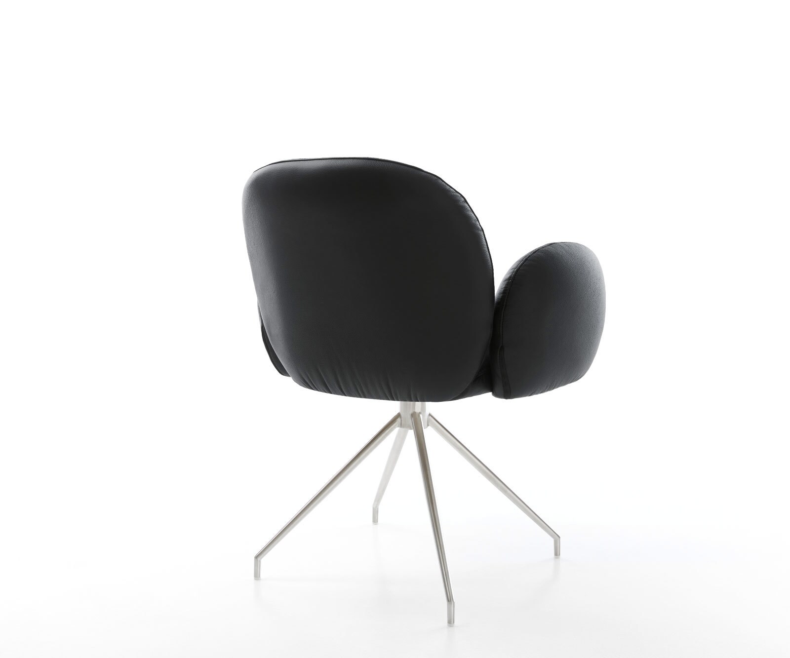 Врътящ се стол с подлакътници Естествена кожа Черен Конус крак кръгъл Неръждаема стомана 180° въртящ се Покет пружина Nube-Flex 5