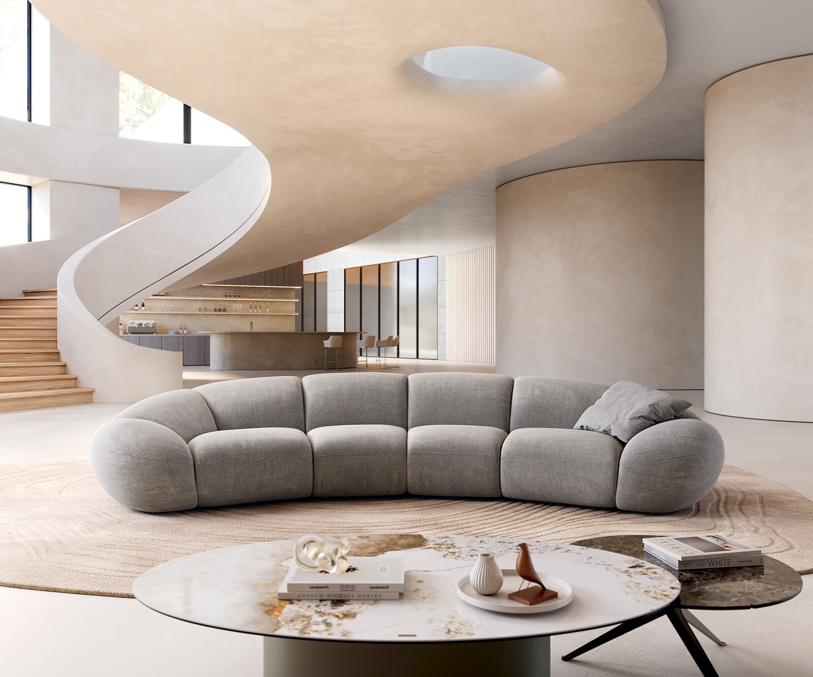 Голям диван Lunna 360x175 cm текстурирана тъкан меко сиво 2 възглавници