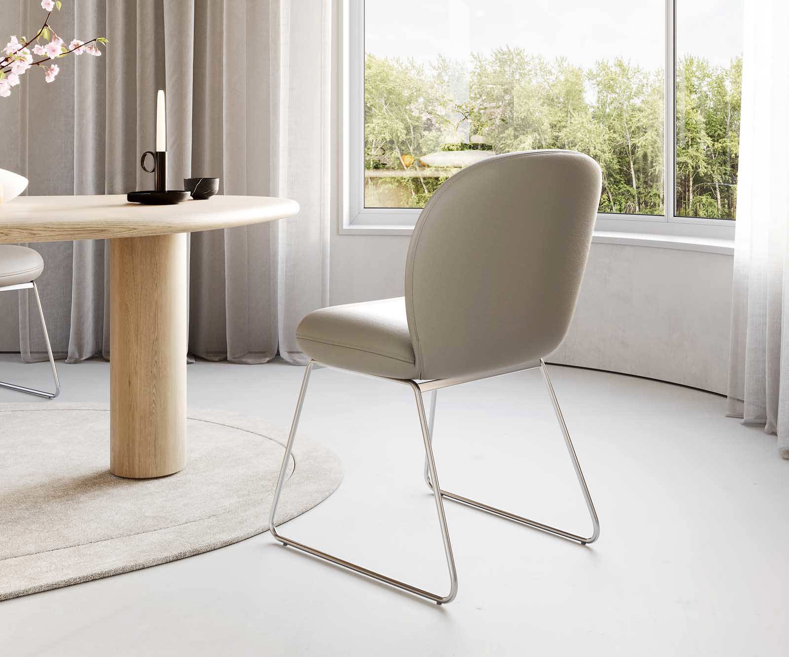 Трапезен стол Естествена кожа Сиво-Кафяв Извити крака Неръждаема стомана Покет пружина Nube-Flex 4