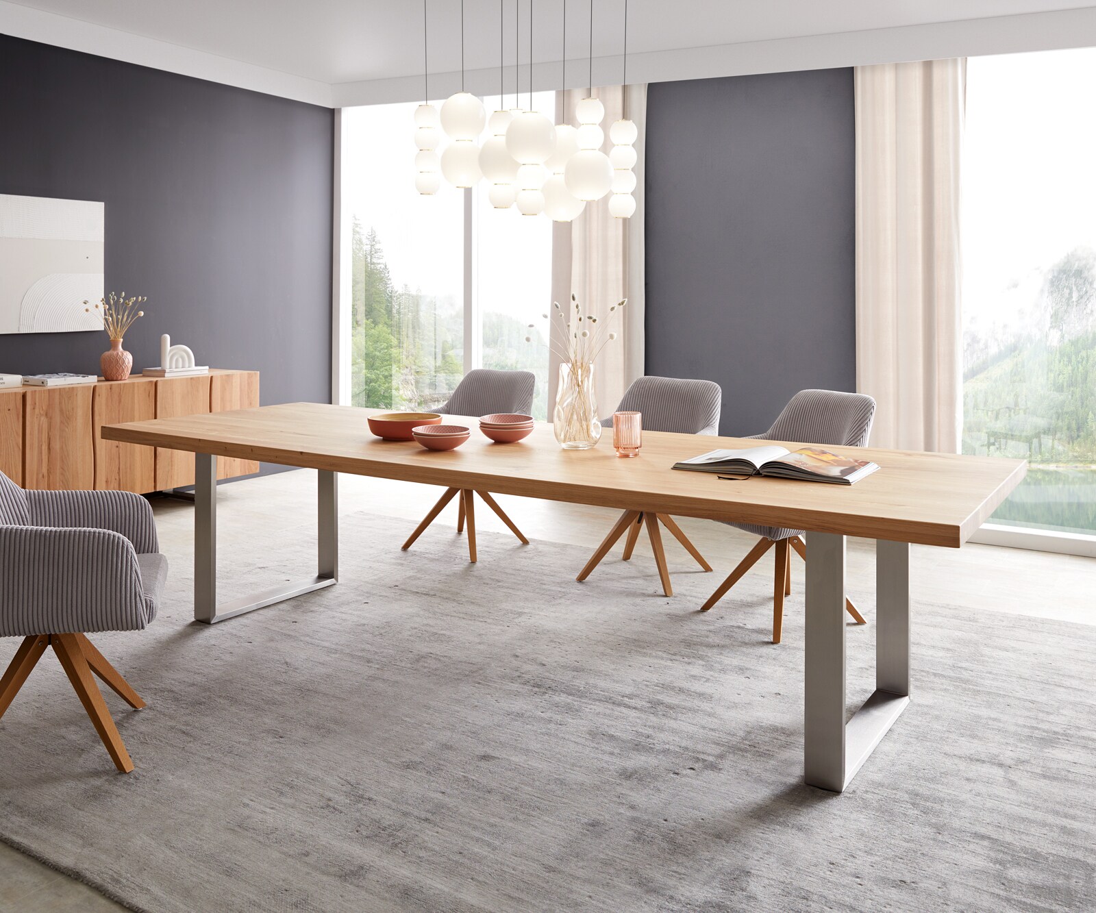 Маса 300x100 Дъб Натурал Неръждаема стомана Тесен профил Edge 2