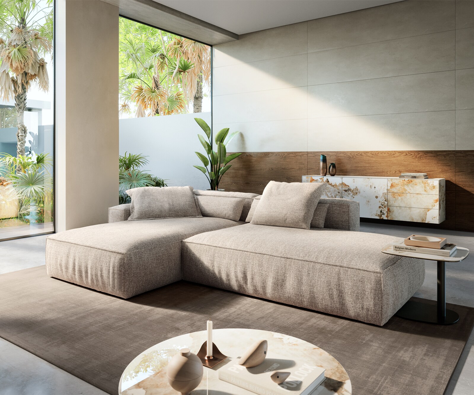 Ъглов диван Freestyle 310x200 cm тъкан мек бежов кант 4