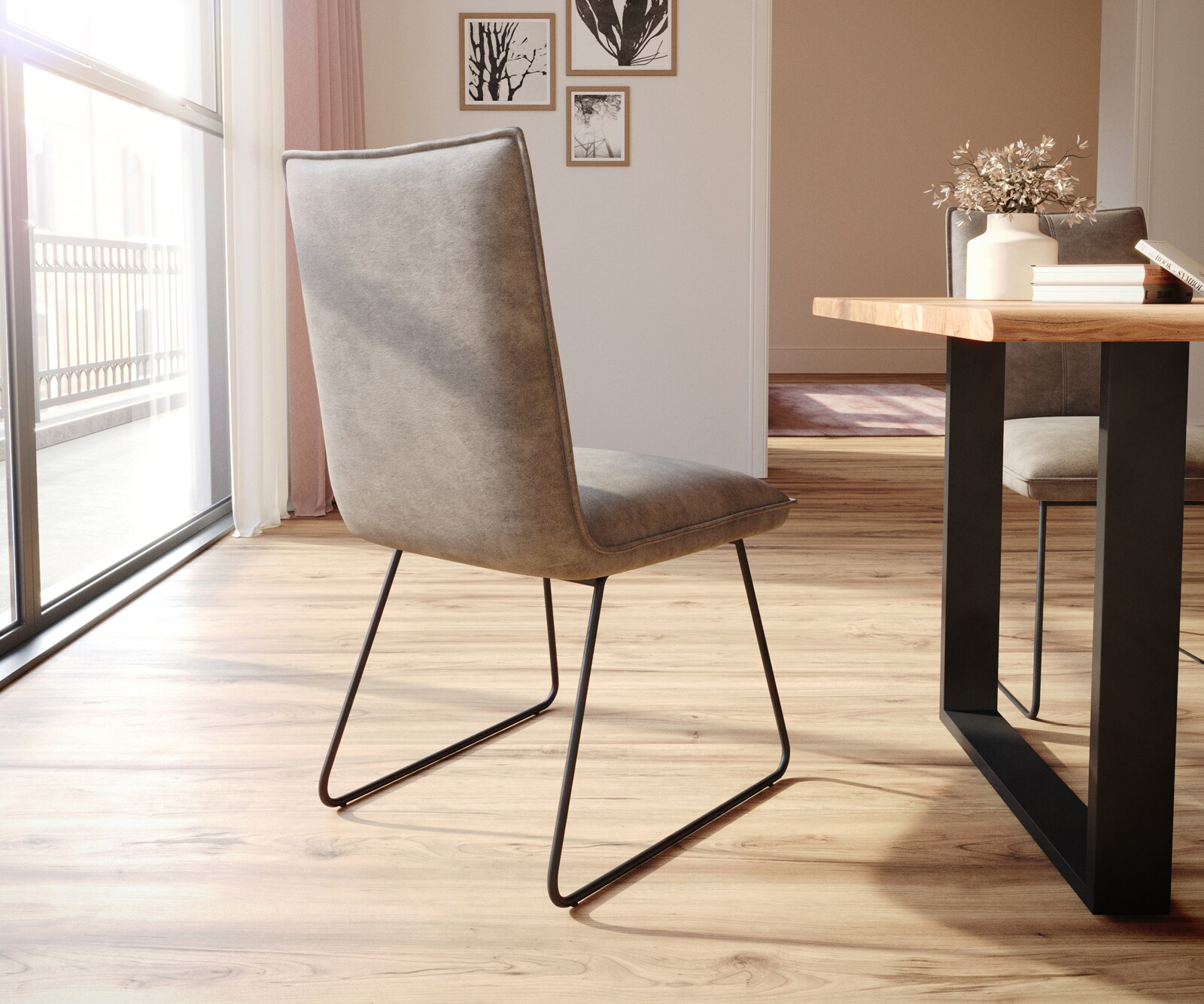 Трапезен стол Таупе Винтидж Извити крака Черен  Покет пружина Lelio-Flex 5