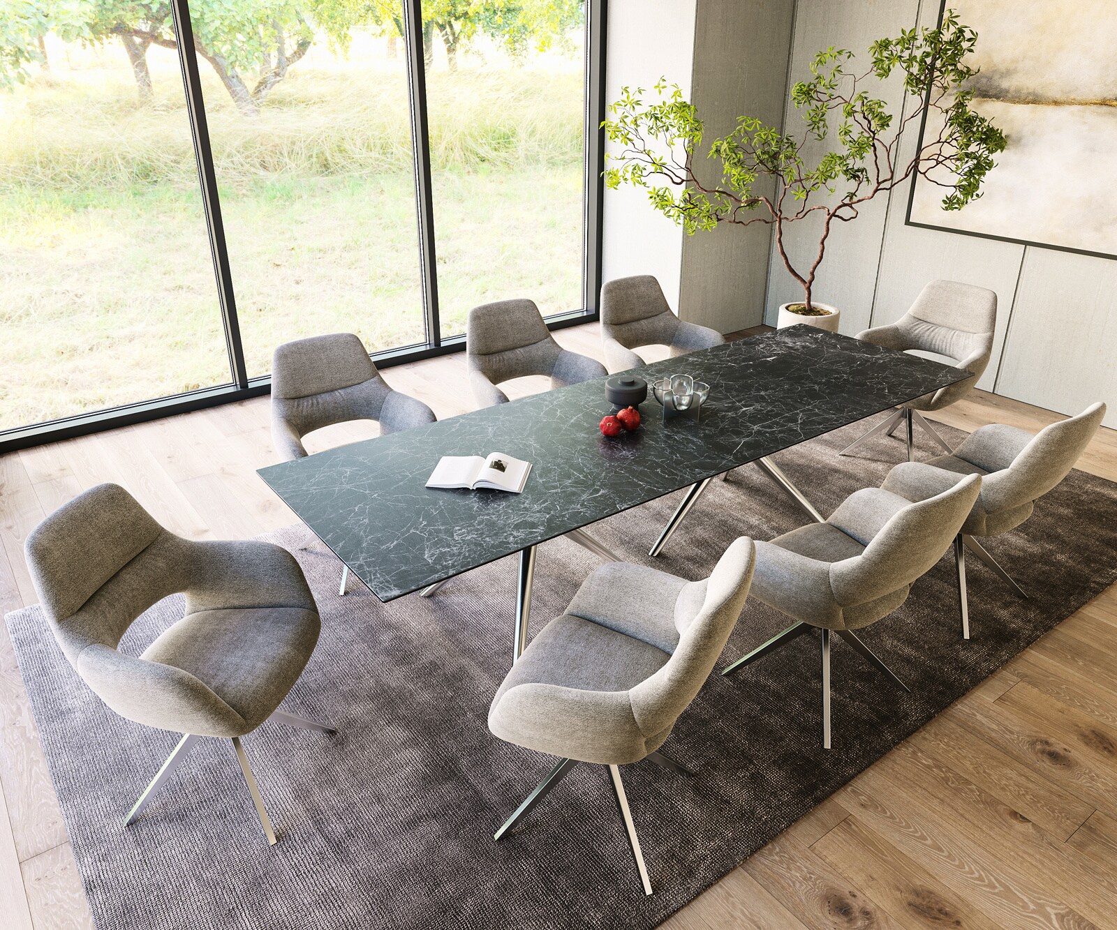 Трапезна маса Edge 300x100, керамика Laminam „®“, „Nero Greco“, „Anthrazit“, „Estelar“, кръгла, от неръждаема стомана 5