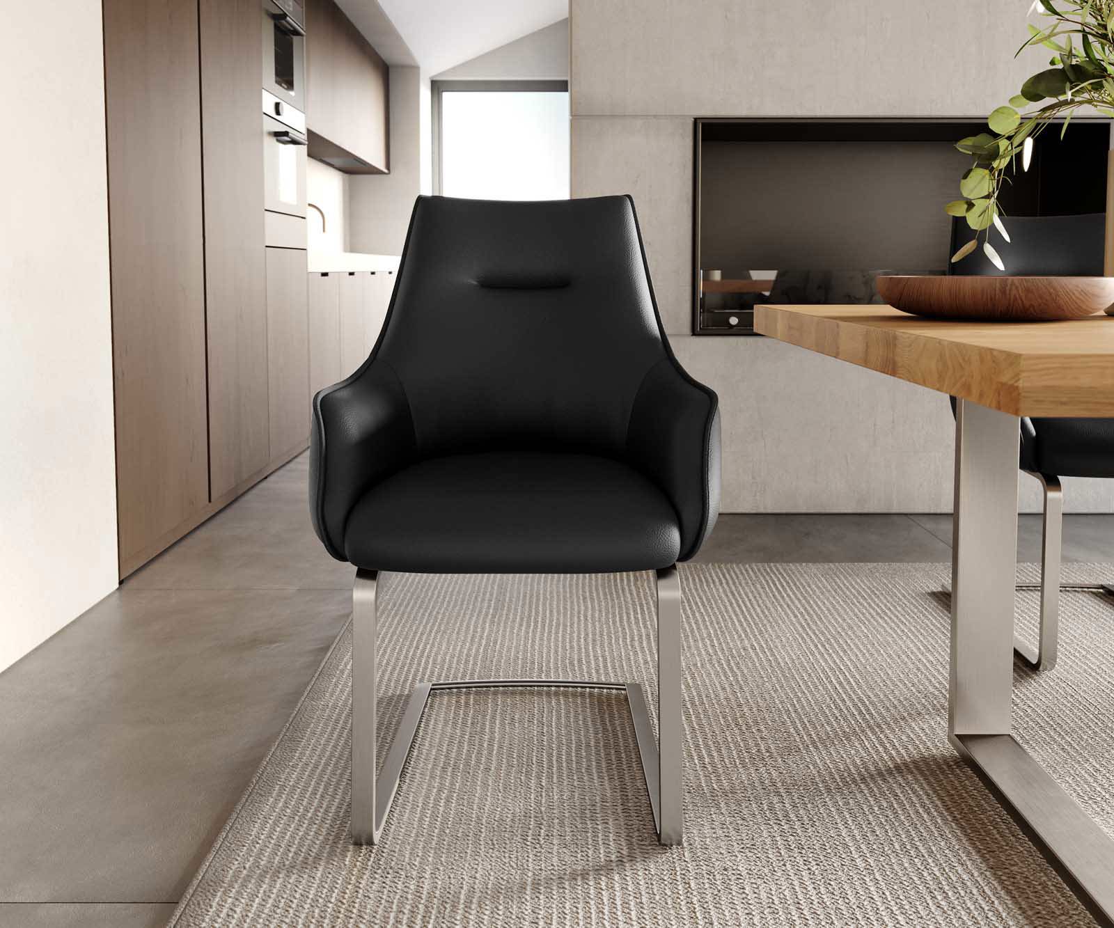 Люлеещ стол с подлакътници Естествена кожа Черен Конзолен крак плосък Неръждаема стомана Покет пружина Alja-Flex 1 Люлеещ стол с подлакътници Естествена кожа Черен Конзолен крак плосък Неръждаема стомана Покет пружина Alja-Flex 1