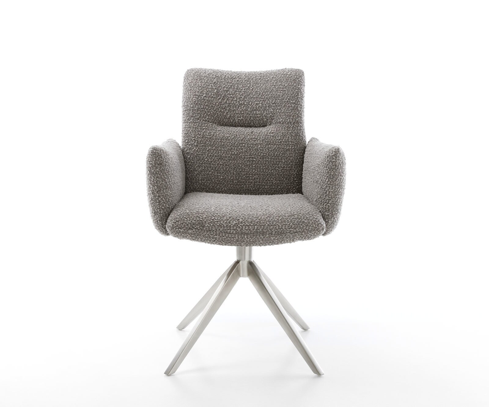 Врътящ се стол с подлакътници Букле СребристСив Конус крак плосък Неръждаема стомана 360° въртящ се Покет пружина Jova-Flex 2