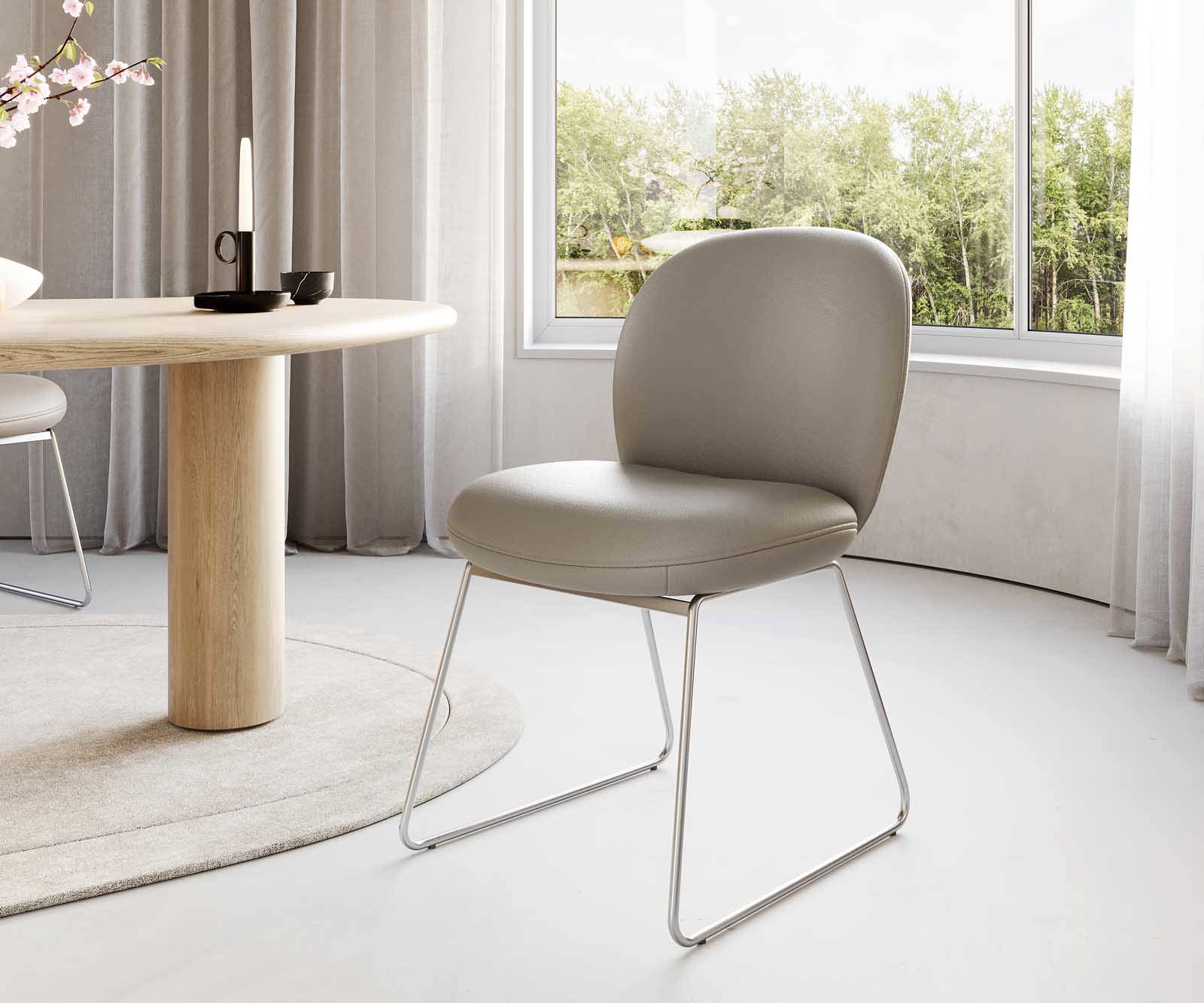 Трапезен стол Естествена кожа Сиво-Кафяв Извити крака Неръждаема стомана Покет пружина Nube-Flex 1