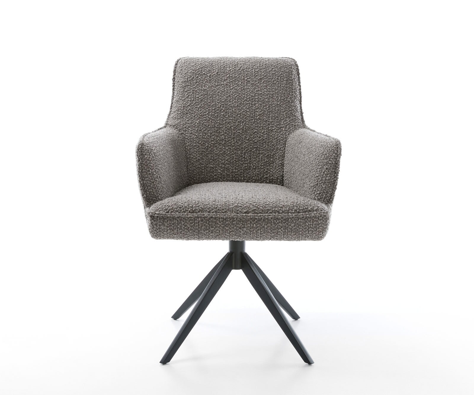 Въртящ се стол Heira-Flex с подлакътници Bouclé сребристо-сиво Кръстосана рамка широка черна 360° въртене Функция люлеене Ядро от джобни пружини 2