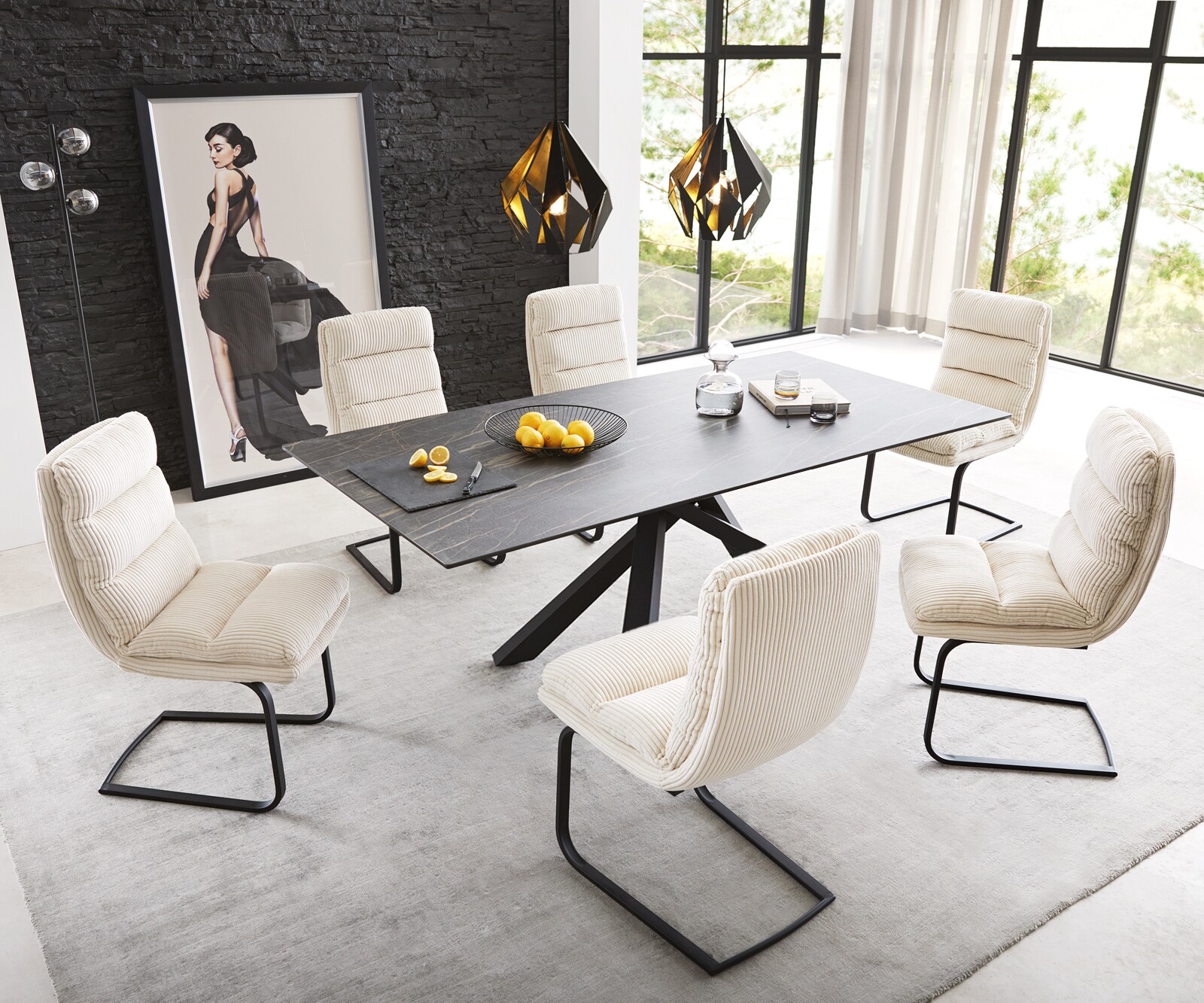 Маса 200x100cm Keramik Laminam®Noir Desir Кафяв среден крак Кръст Черен Edge 5