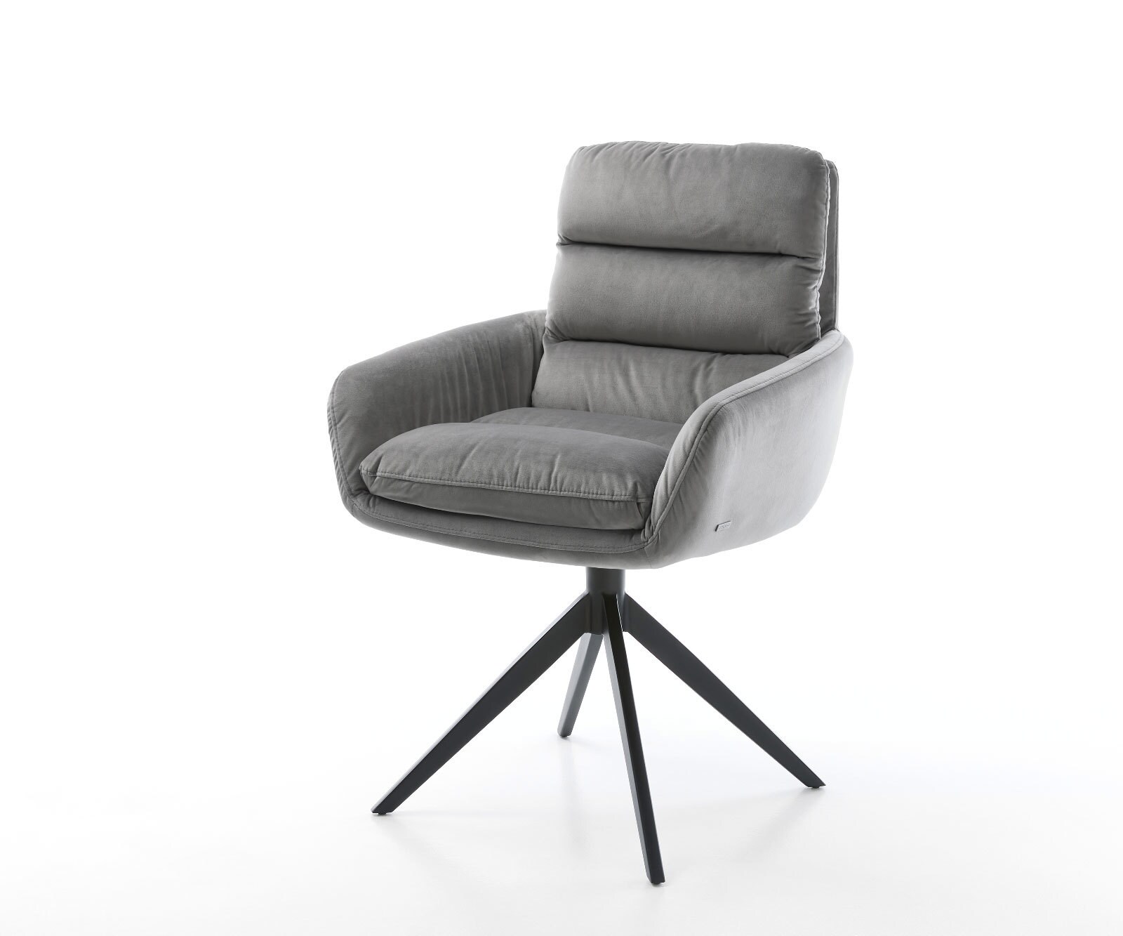 Врътящ се стол с подлакътници Кадифе Сив Конус крак плосък Черен 360° въртящ се Abelia-Flex 1