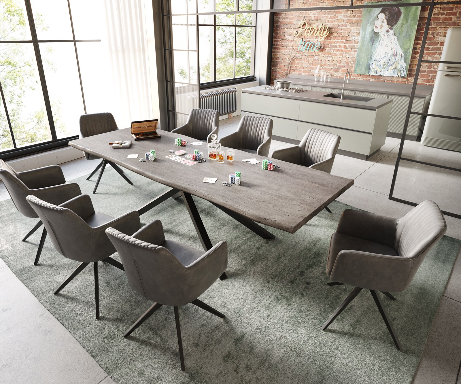 Маса 260x100 Акация Платинен цвят КръстРамка Правоъгълник Черен Edge 5