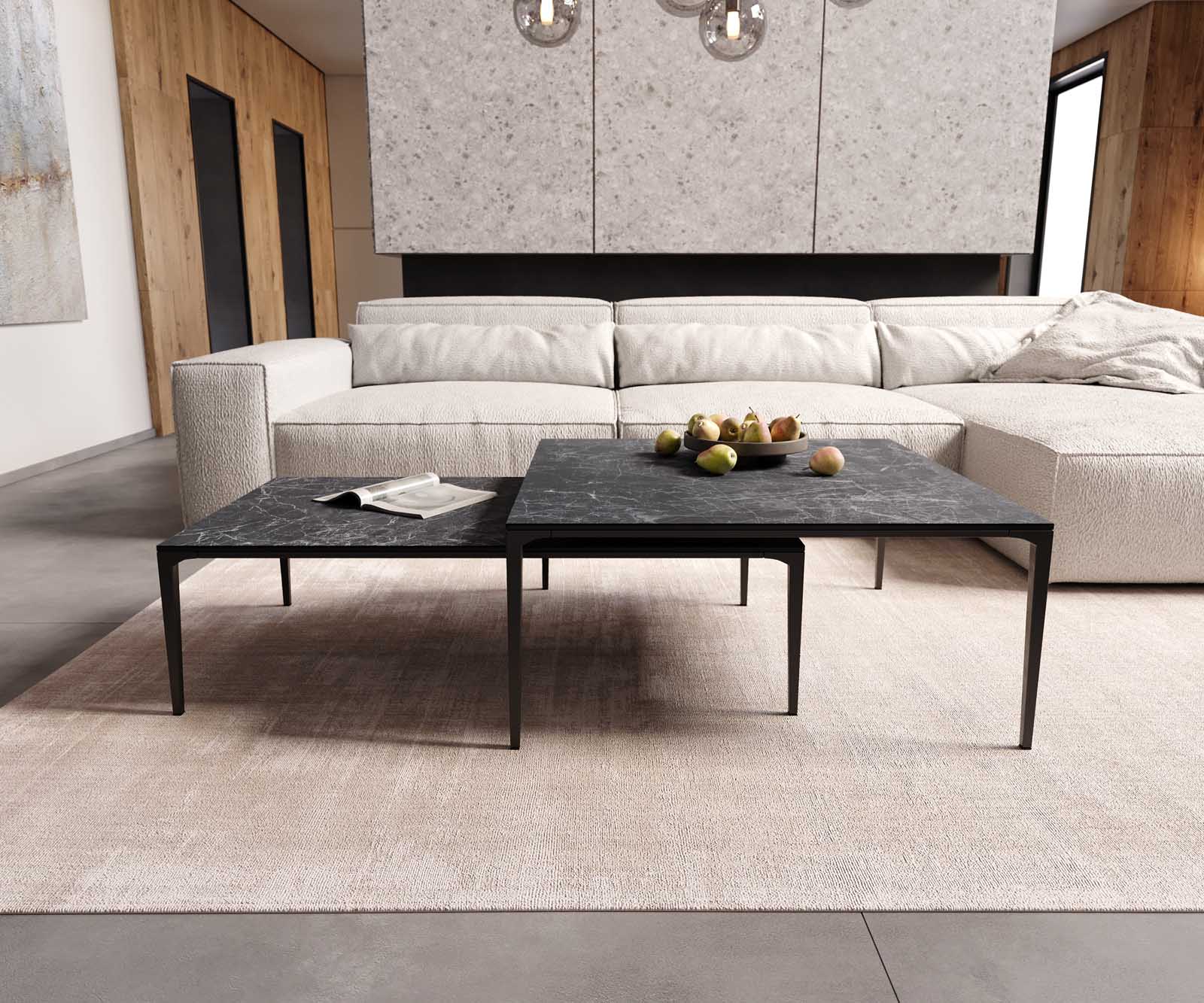 Холна маса 85x85 cm Керамика Laminam®Nero Greco Антрацит Основа Метал Черен Levente 6