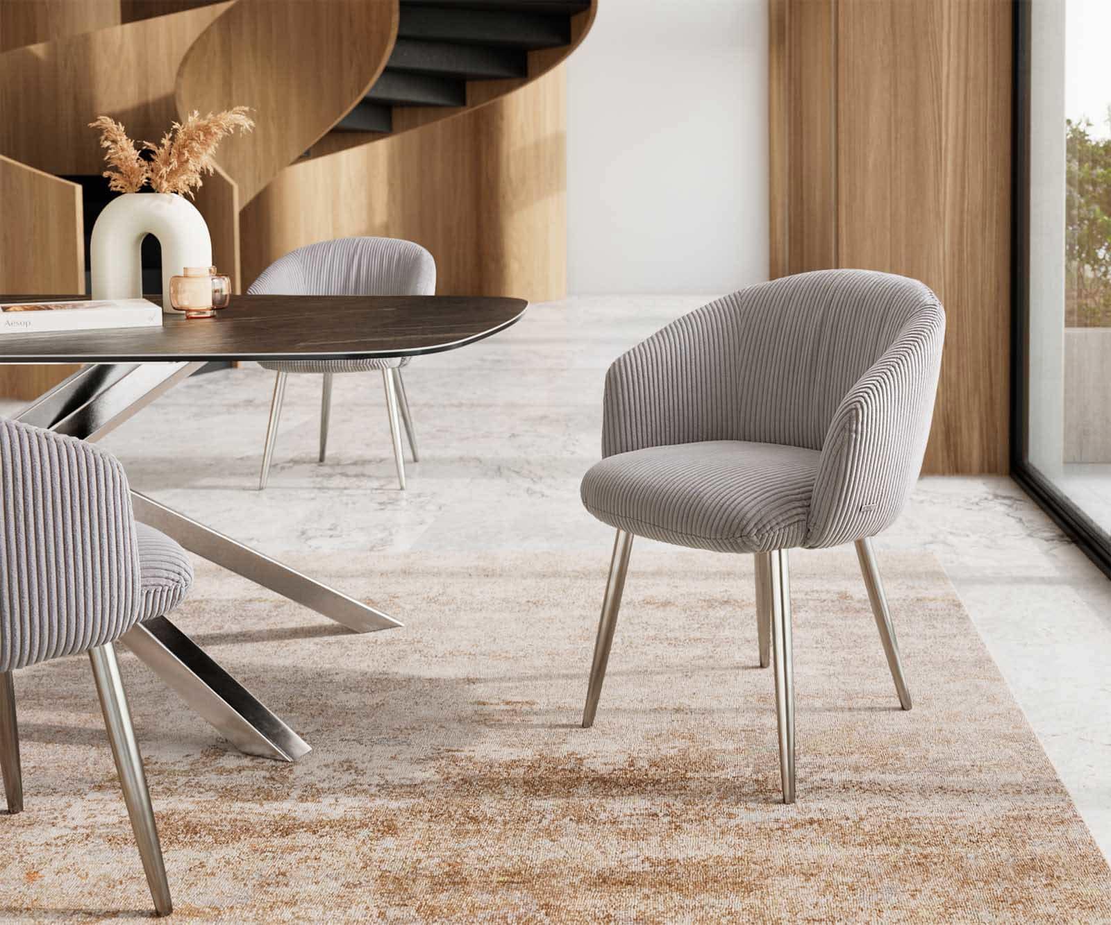 Стол Корд Сребристосив 4-крака Прави Неръждаема стомана Покет пружина Caja-Flex Стол Корд Сребристосив 4-крака Прави Неръждаема стомана Покет пружина Caja-Flex