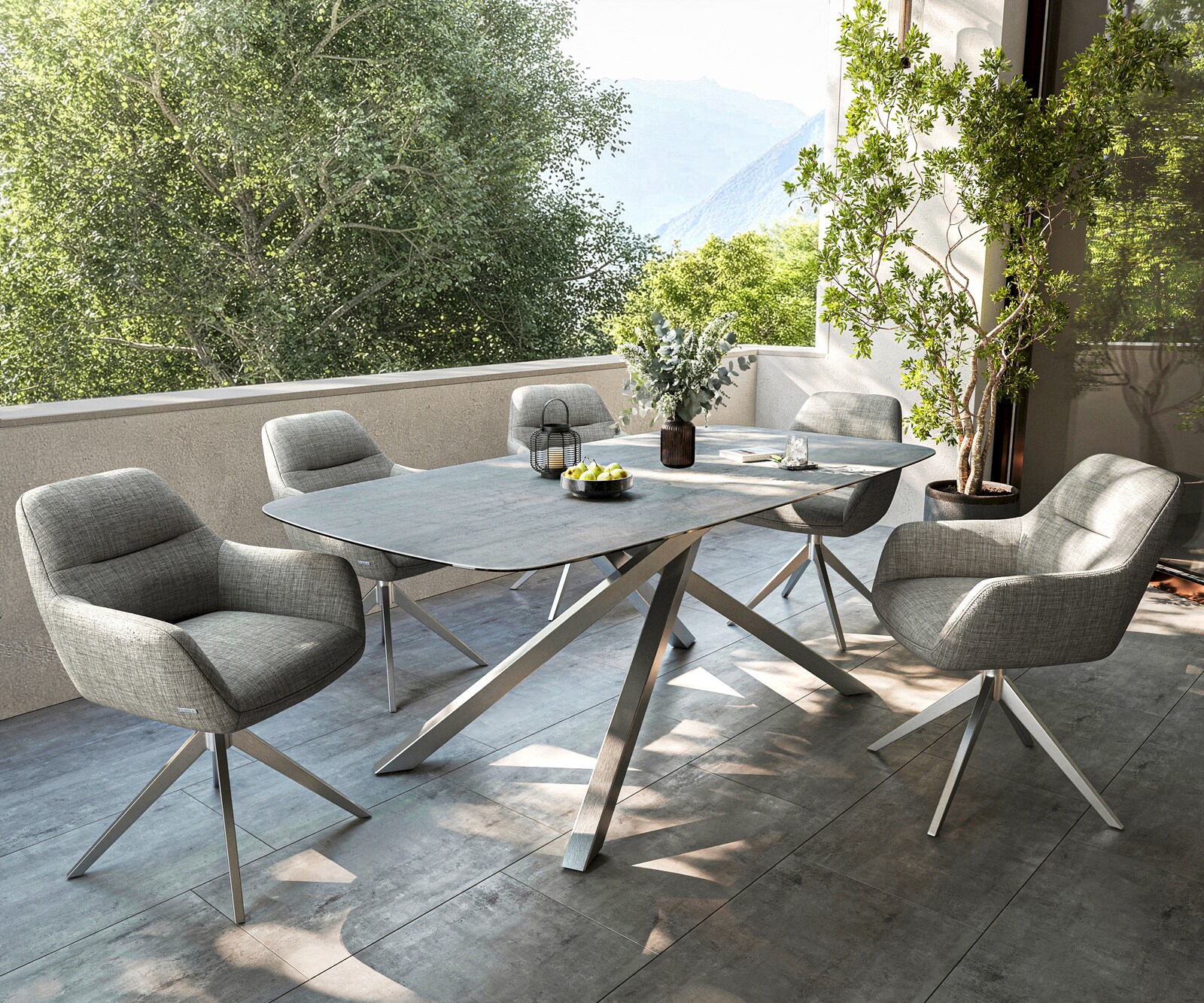 Луксозна външна маса Edge Boot 200x100 см, керамичен заоблен плот, Кръстовидна основа, Сив/Сребристосив 7