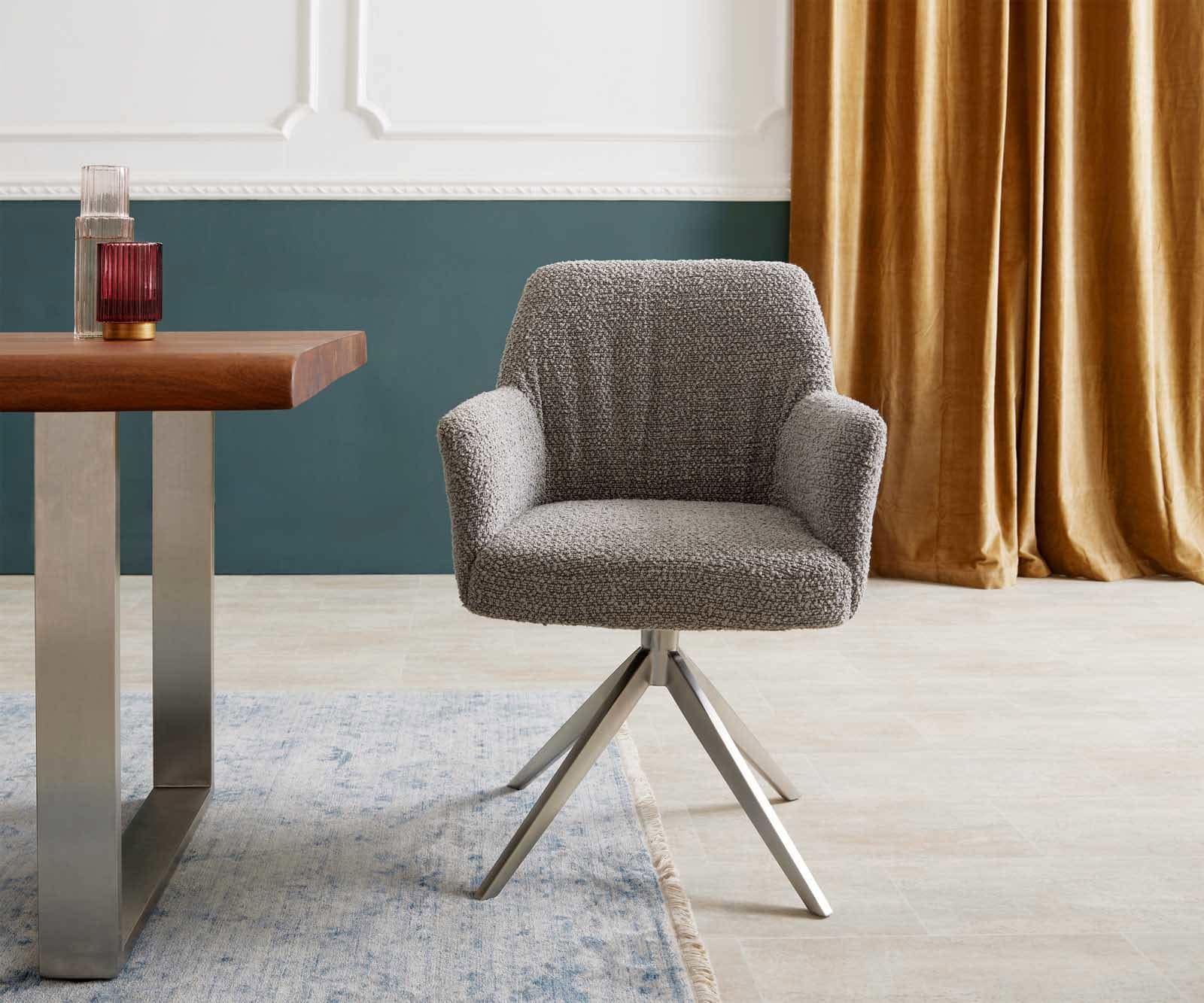 Врътящ се стол с подлакътници Букле СребристСив Конус крак плосък Неръждаема стомана 360° въртящ се Покет пружина Xana-Flex 1 Врътящ се стол с подлакътници Букле СребристСив Конус крак плосък Неръждаема стомана 360° въртящ се Покет пружина Xana-Flex 1