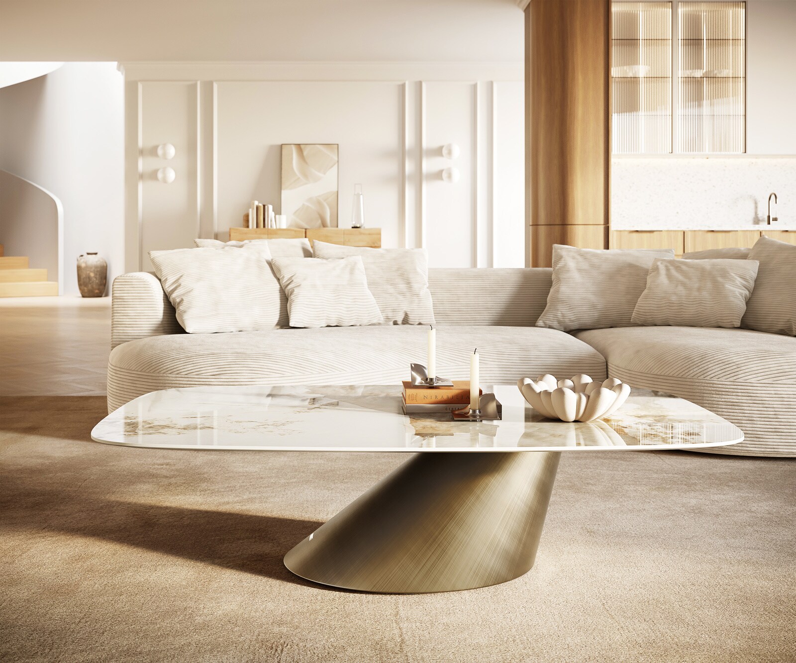 Масичка за кафе Edge Boot 140x80 cm керамика Minas Melange Conis Metallic Gold 1