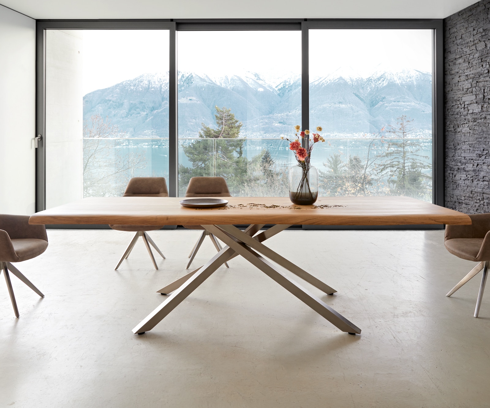 Маса 260x100 XL Акация Натурал КръстРамка Правоъгълник Неръждаема стомана Edge 2