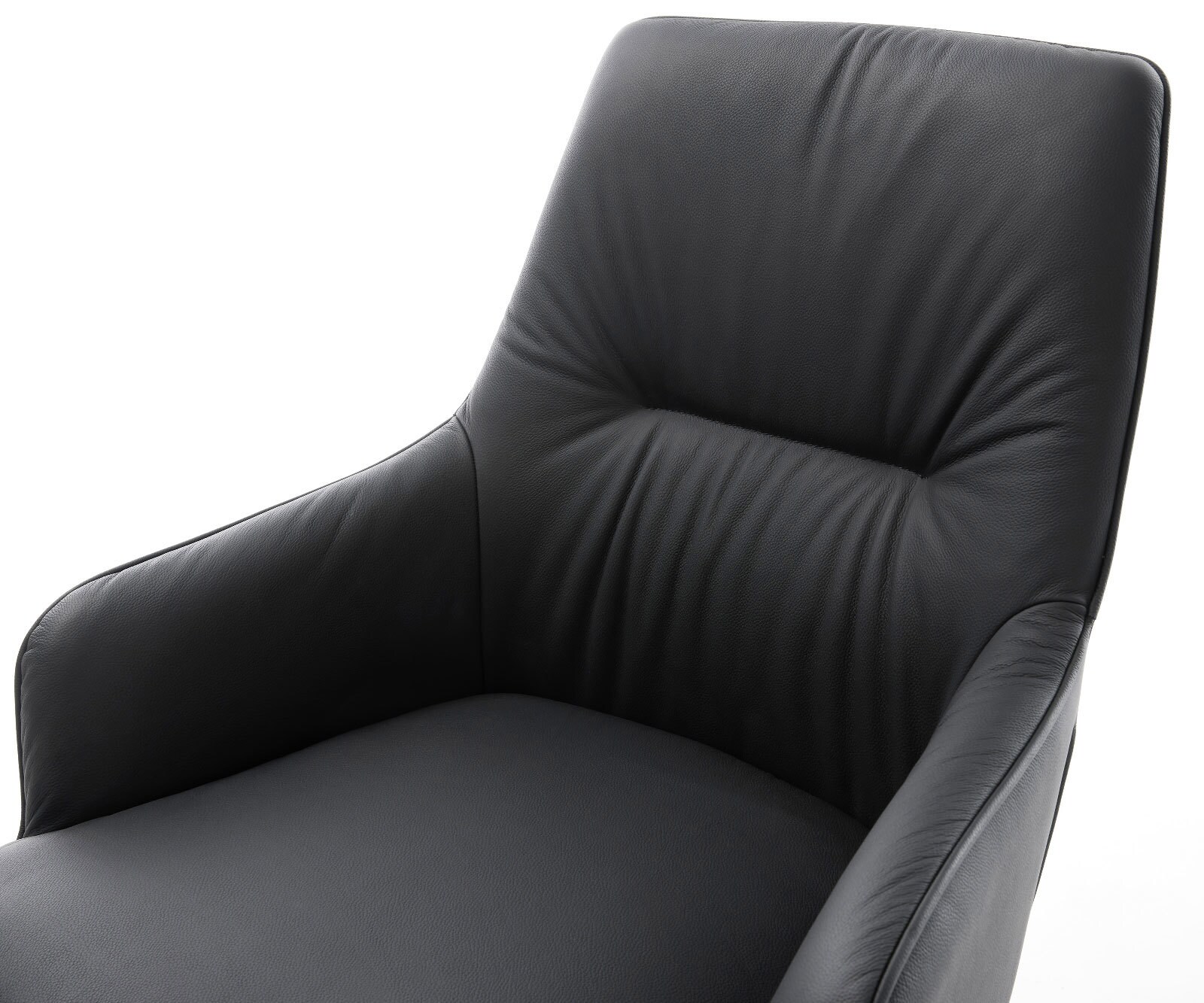 Въртящ се стол Zelia-Flex с подлакътници Естествена кожа Черна кръстосана рамка широка Неръждаема стомана Въртене на 360° Люлееща се функция Ядро от джобни пружини 3