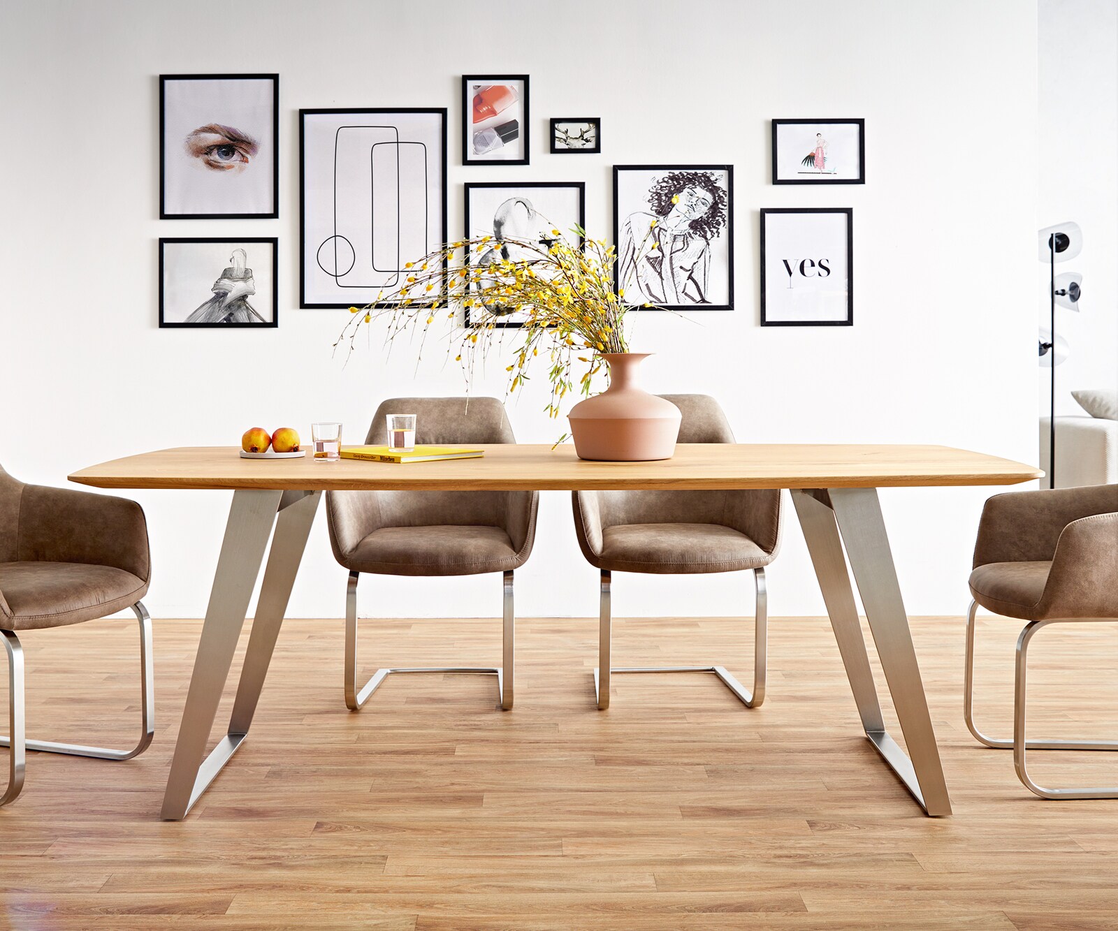 Маса Boot 200x100 Дъб Натурал Неръждаема стомана под ъгъл Швейцарски ръб Edge 5