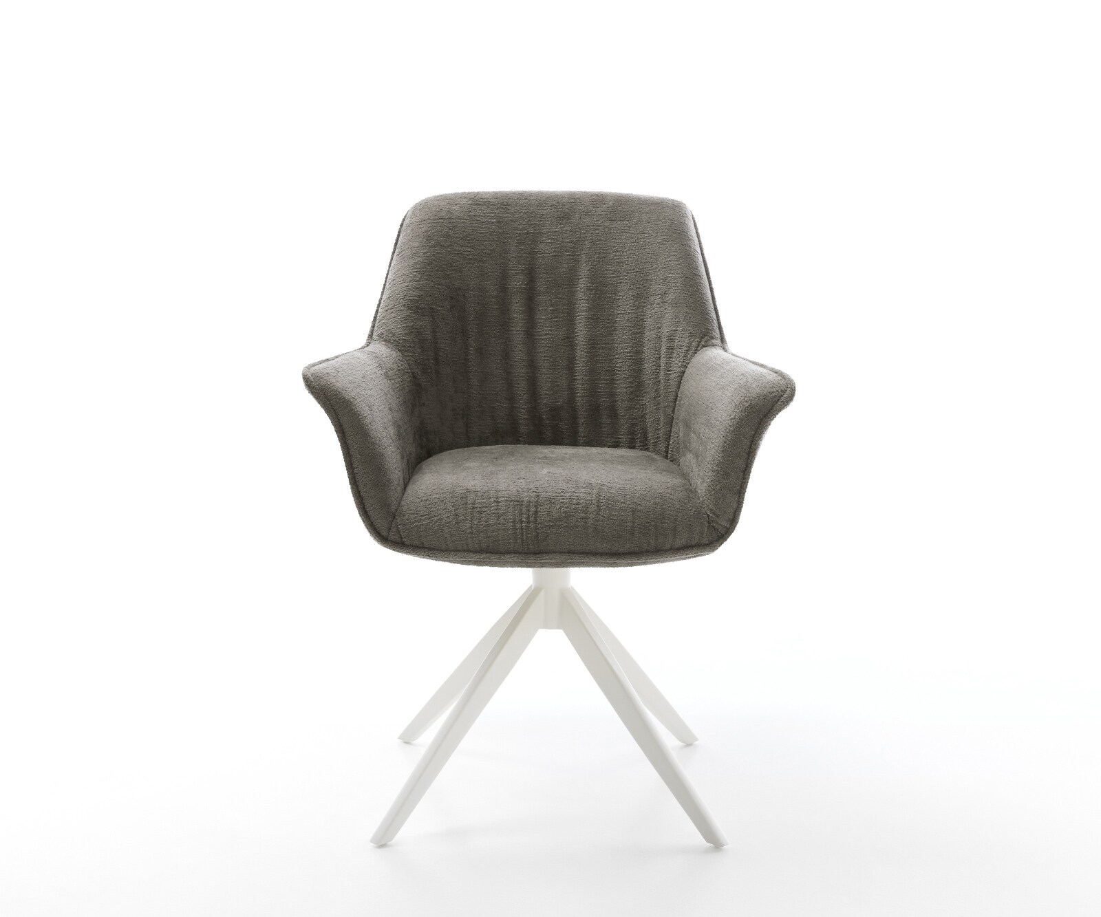 Въртящ се стол Keila-Flex с подлакътници Bouclé Soft mud Кръстосана рамка широка бяла 360° въртене Функция люлеене 2