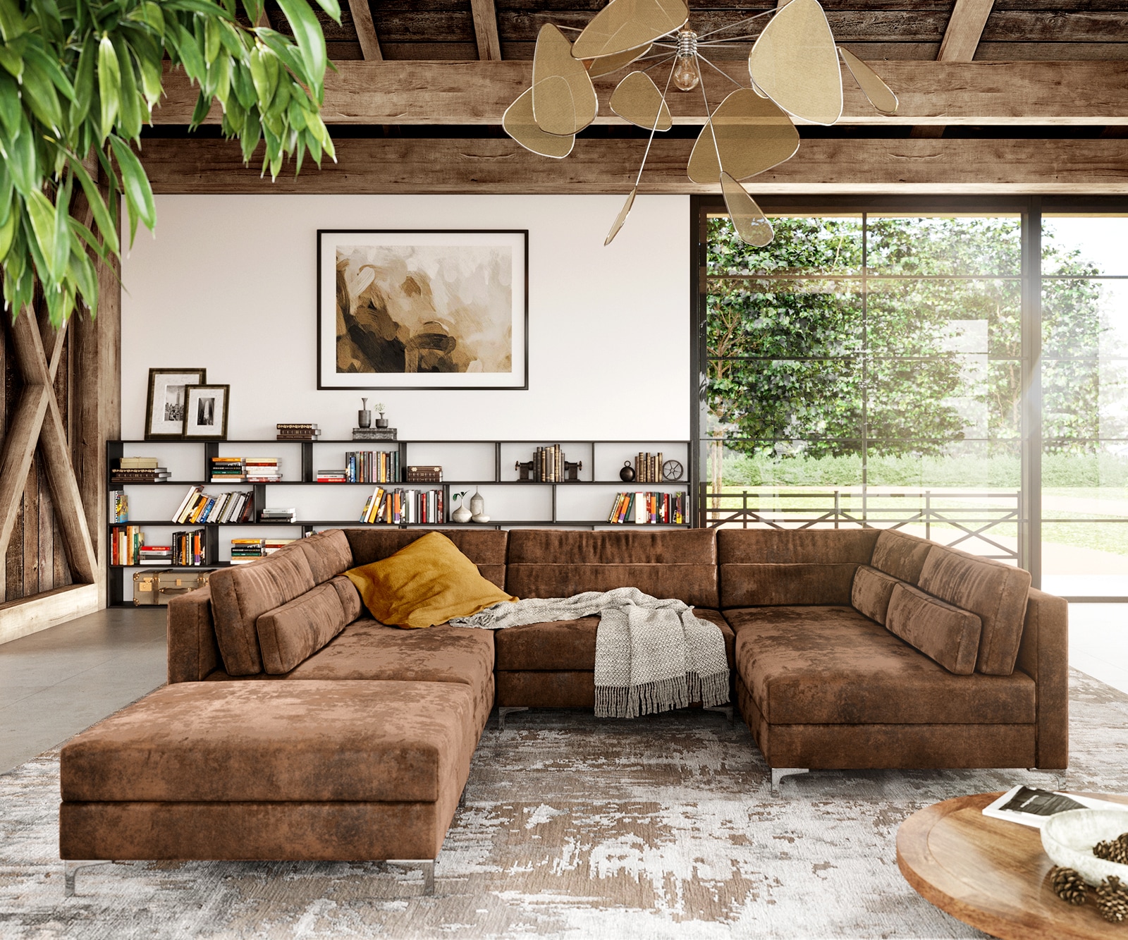 300x185 cm Имитация на кожа Винтидж Кафяв Антик с Табуретка Elio 1  300x185 cm Имитация на кожа Винтидж Кафяв Антик с Табуретка Elio 1