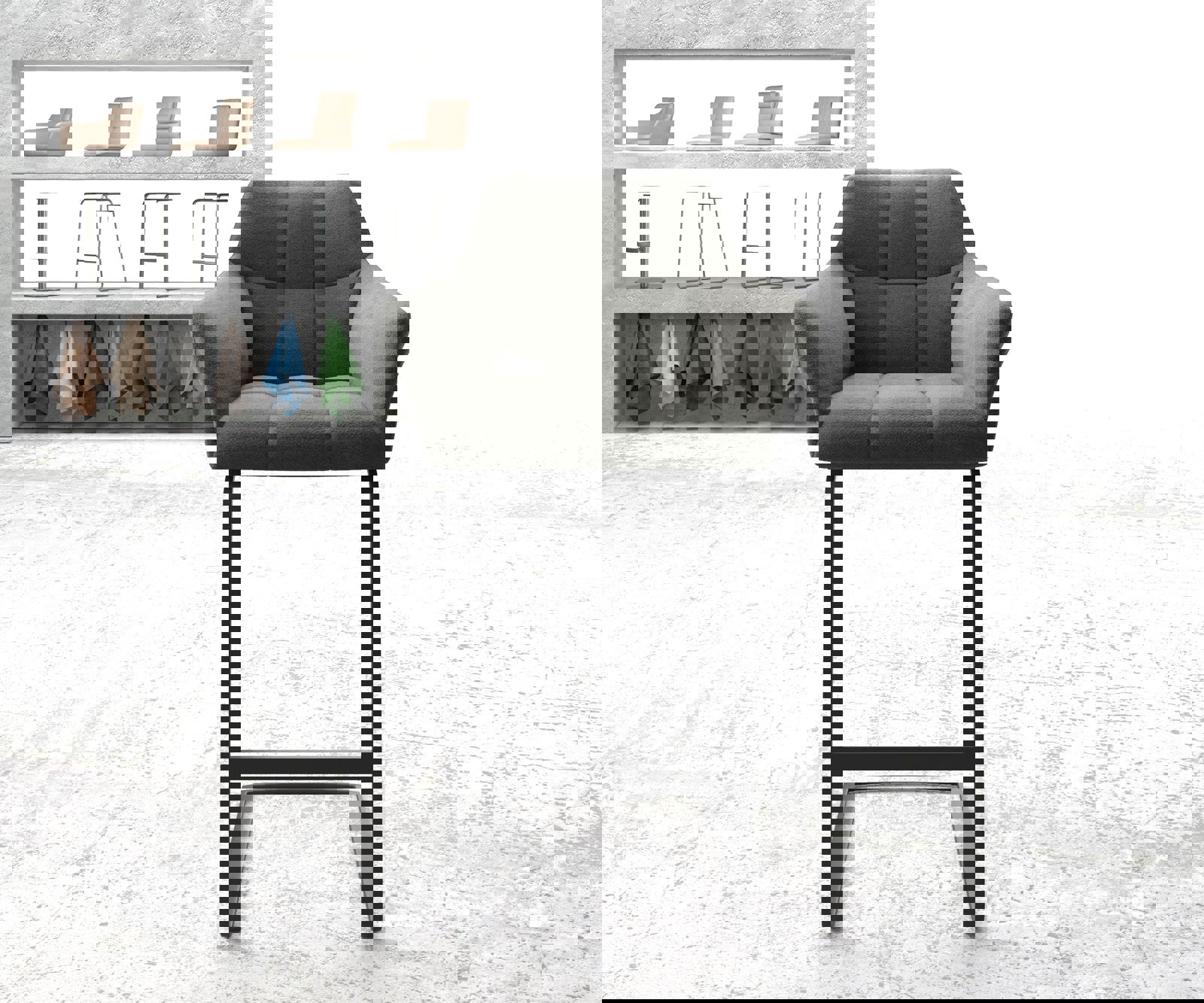 Бар стол Дамаска Антрацит Конзолен крак плосък Метал Yulo-Flex 1 Бар стол Дамаска Антрацит Конзолен крак плосък Метал Yulo-Flex 1