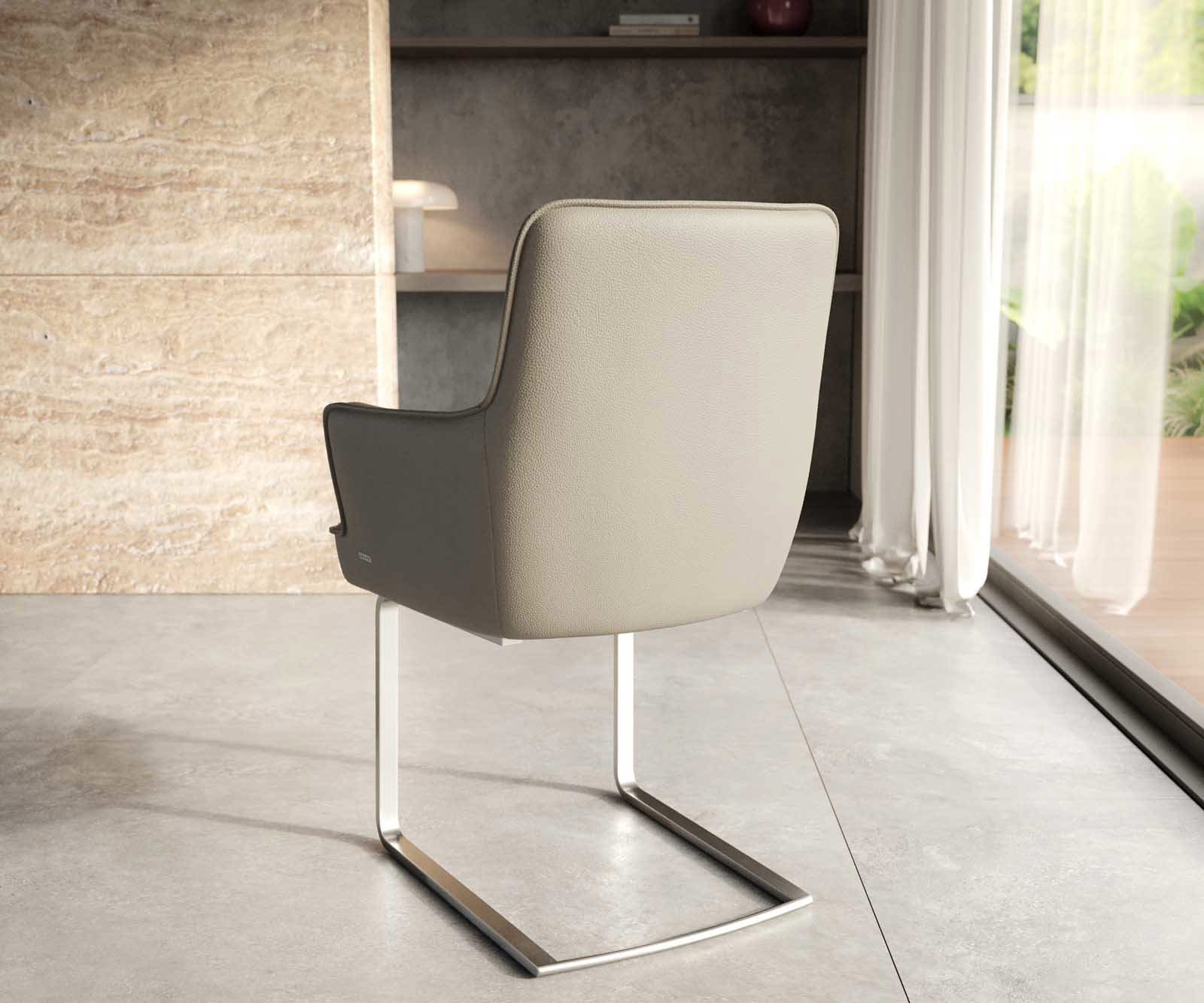 Люлеещ стол с подлакътници Естествена кожа Сиво-Кафяв Конзолен крак плосък Неръждаема стомана Покет пружина Heira-Flex 3 Люлеещ стол с подлакътници Естествена кожа Сиво-Кафяв Конзолен крак плосък Неръждаема стомана Покет пружина Heira-Flex 3